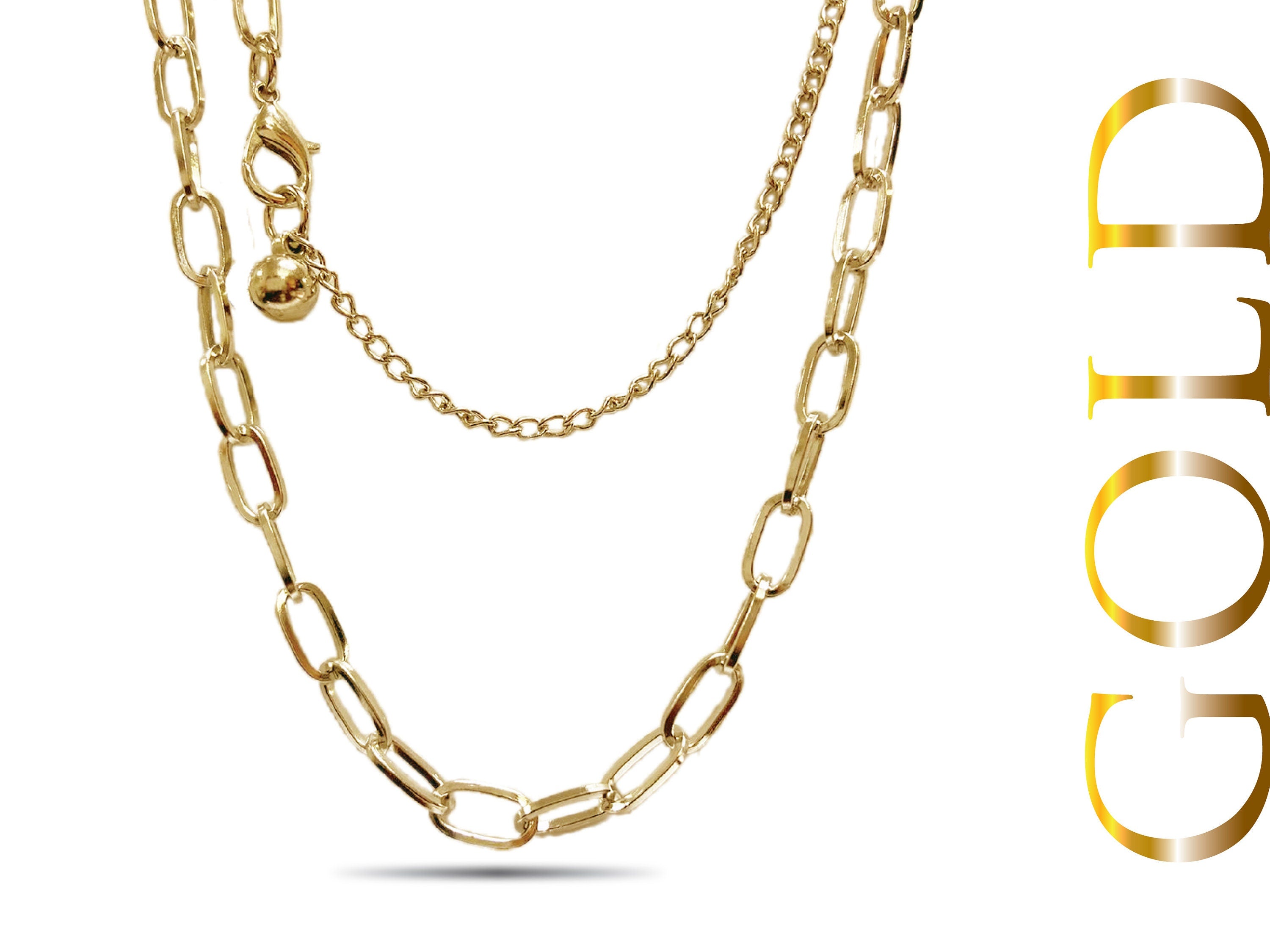Gold and Sliver  Link Chain Necklace Custom Length Thick Chunky Chain, Long Rectangle Link Chain, Layering, Gold Choker, paper clip necklace