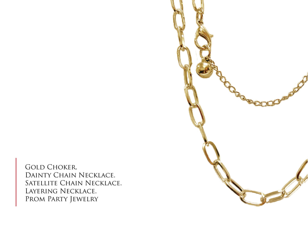 Link chain choker necklace, gold and sliver necklace, BOX chain choker necklace, long link choker necklace, Bold Chain necklace