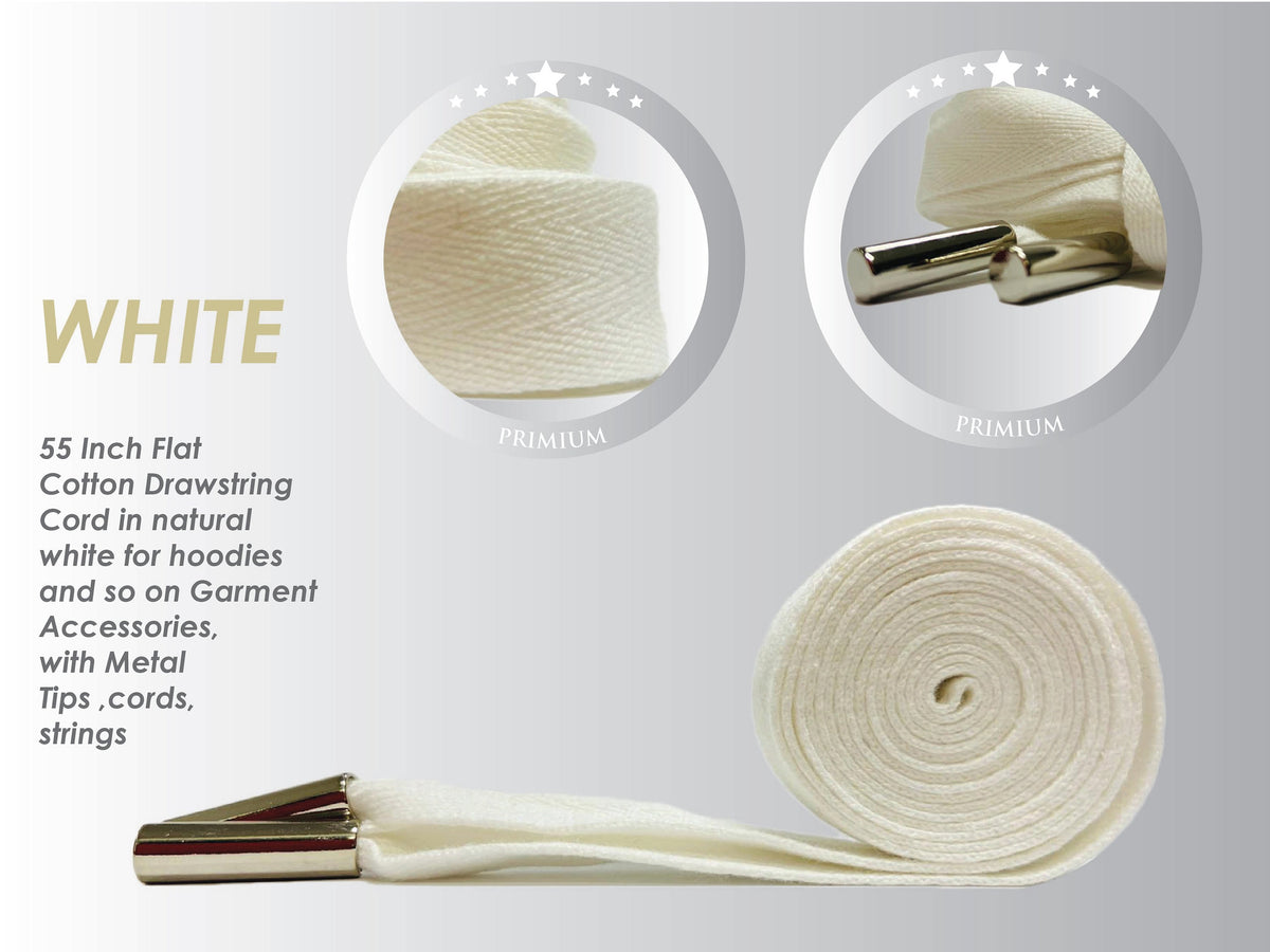 55 Inch Flat Cotton Drawstring Drawcord for hoodies and Garment Accessories with Metal Tips cords strings - BR1115