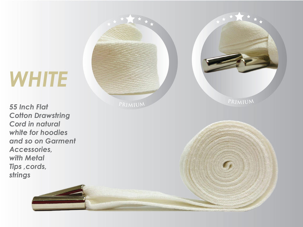 55 Inch Flat Cotton Drawstring Drawcord for hoodies and Garment Accessories with Metal Tips cords strings - BR1115
