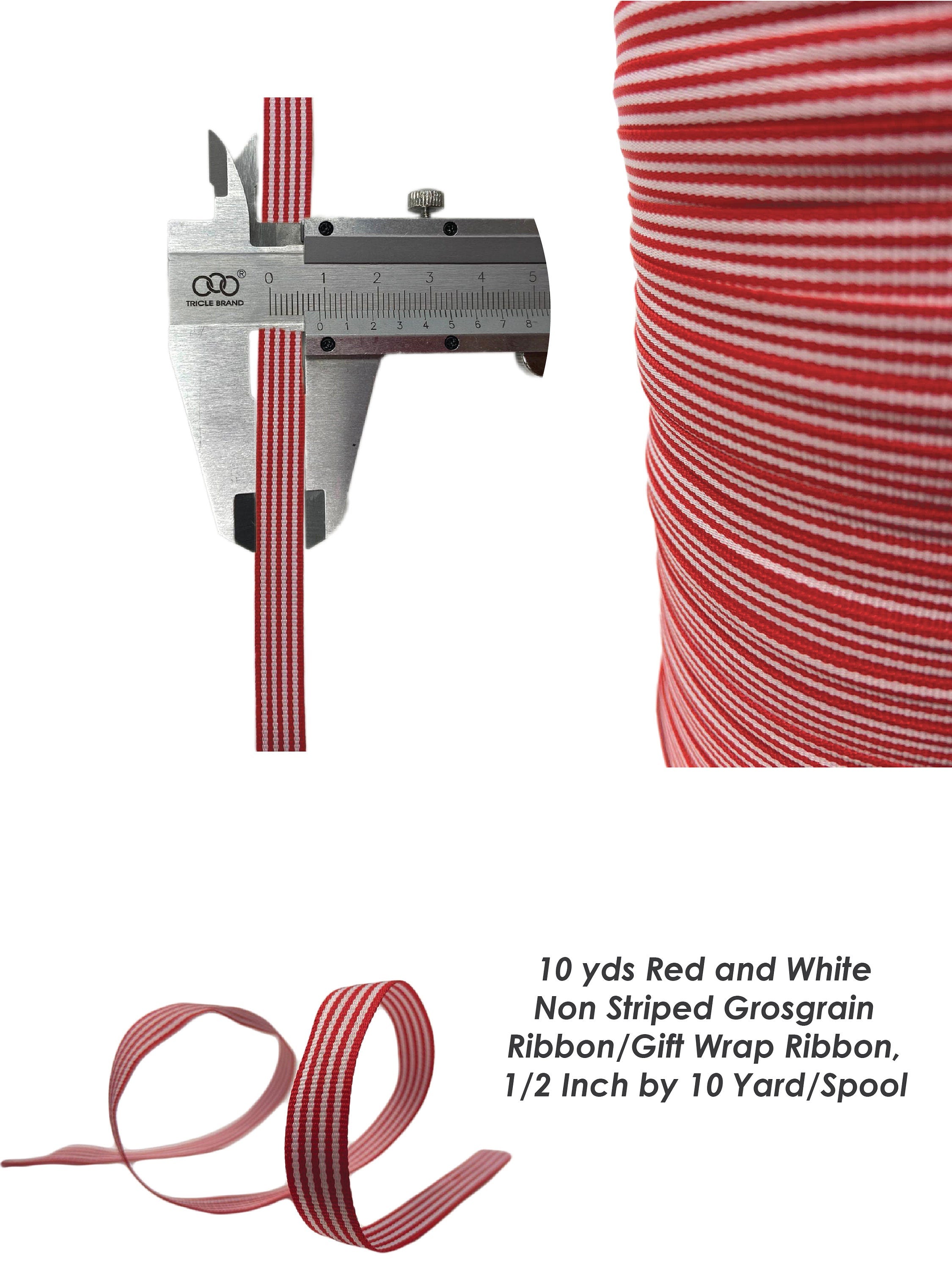 10 yds Red and White , Navy and White Non Striped Grosgrain Ribbon/Gift Wrap Ribbon, 1/2 Inch by 10 Yard/Spool