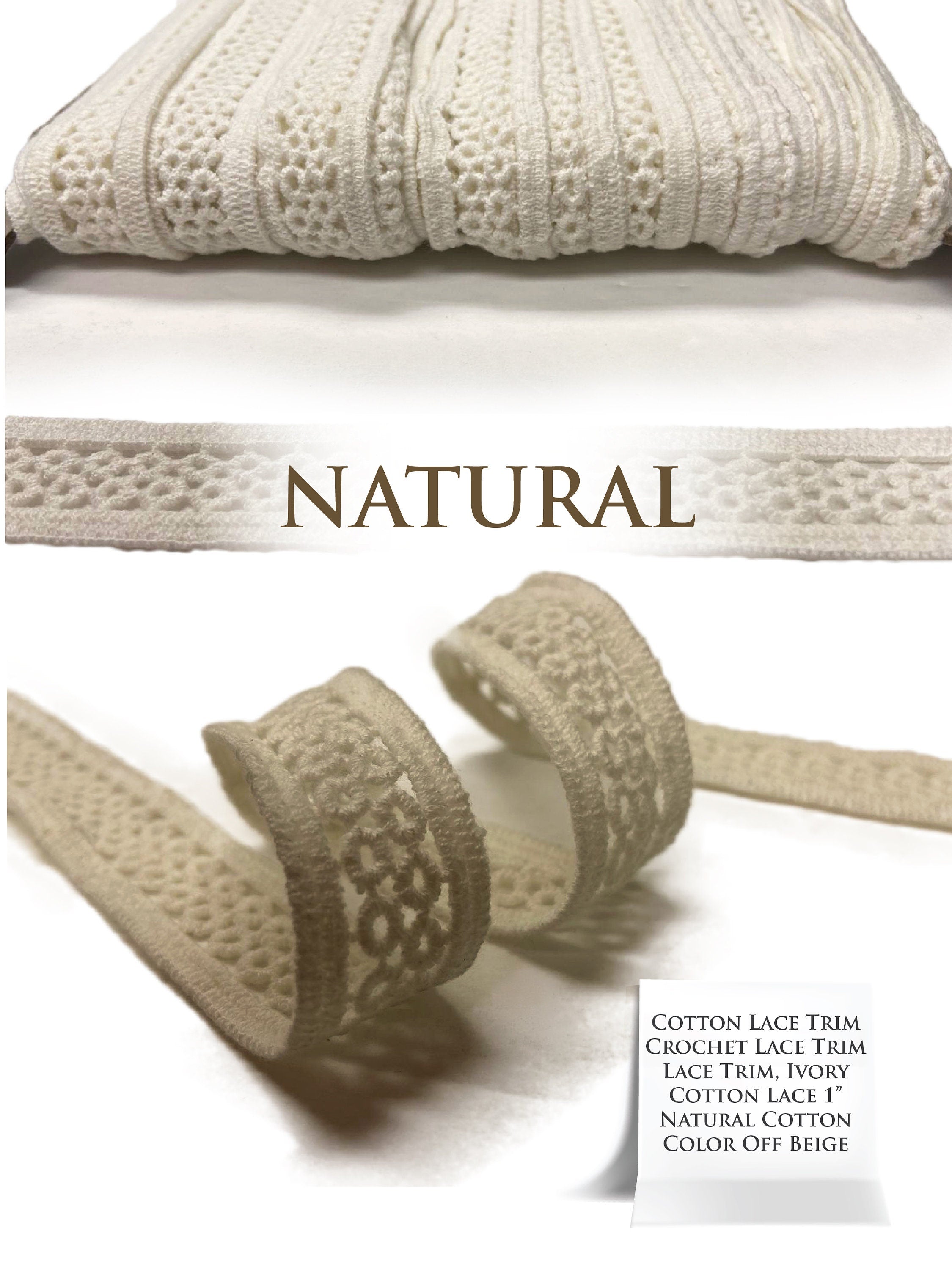 100% COTTON. Lace Trim, Crochet Lace Trim, Lace Trim, Ivory Cotton Lace, Natural Cotton Color Off White