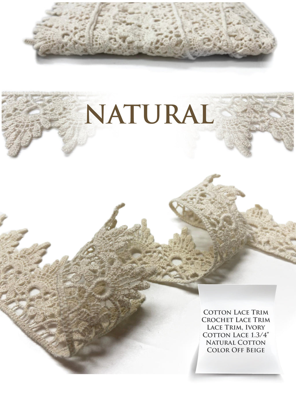 100% COTTON. Lace Trim, Crochet Lace Trim, Lace Trim, Ivory Cotton Lace, Natural Cotton Color Off White