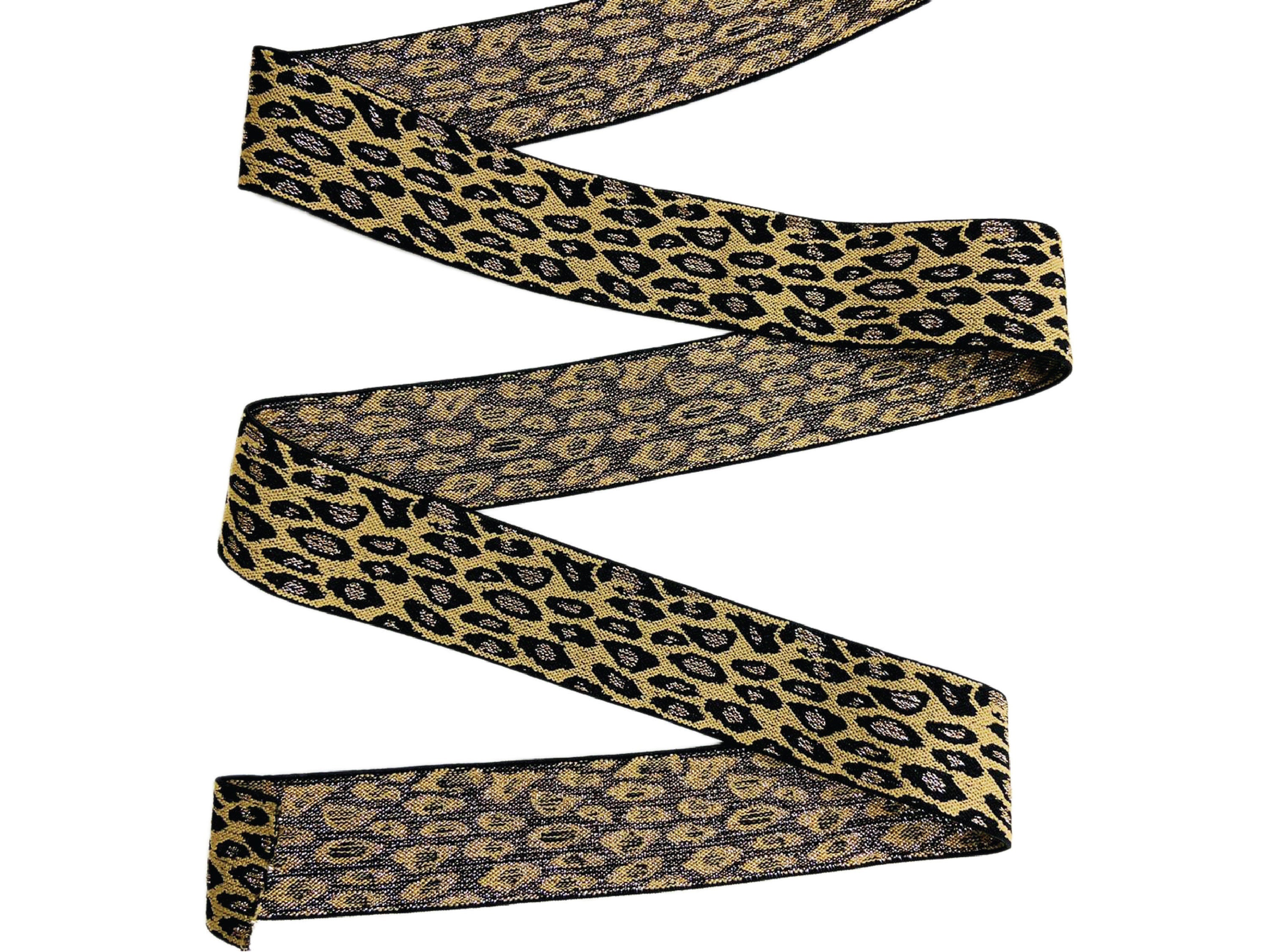 1.3/4?€??€? Jacquard Elastic Bands with Metal Hardware, Silver Leopard Prints, Heavy Duty. Hat Bell Band.