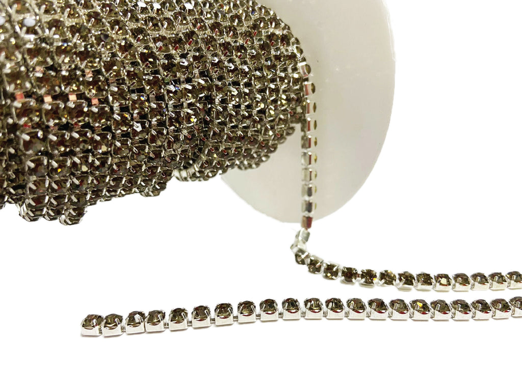 Smoke Black Rhinestone Chain By Yard With Clear Crystal -DIY Sparkling Accessories 3yds