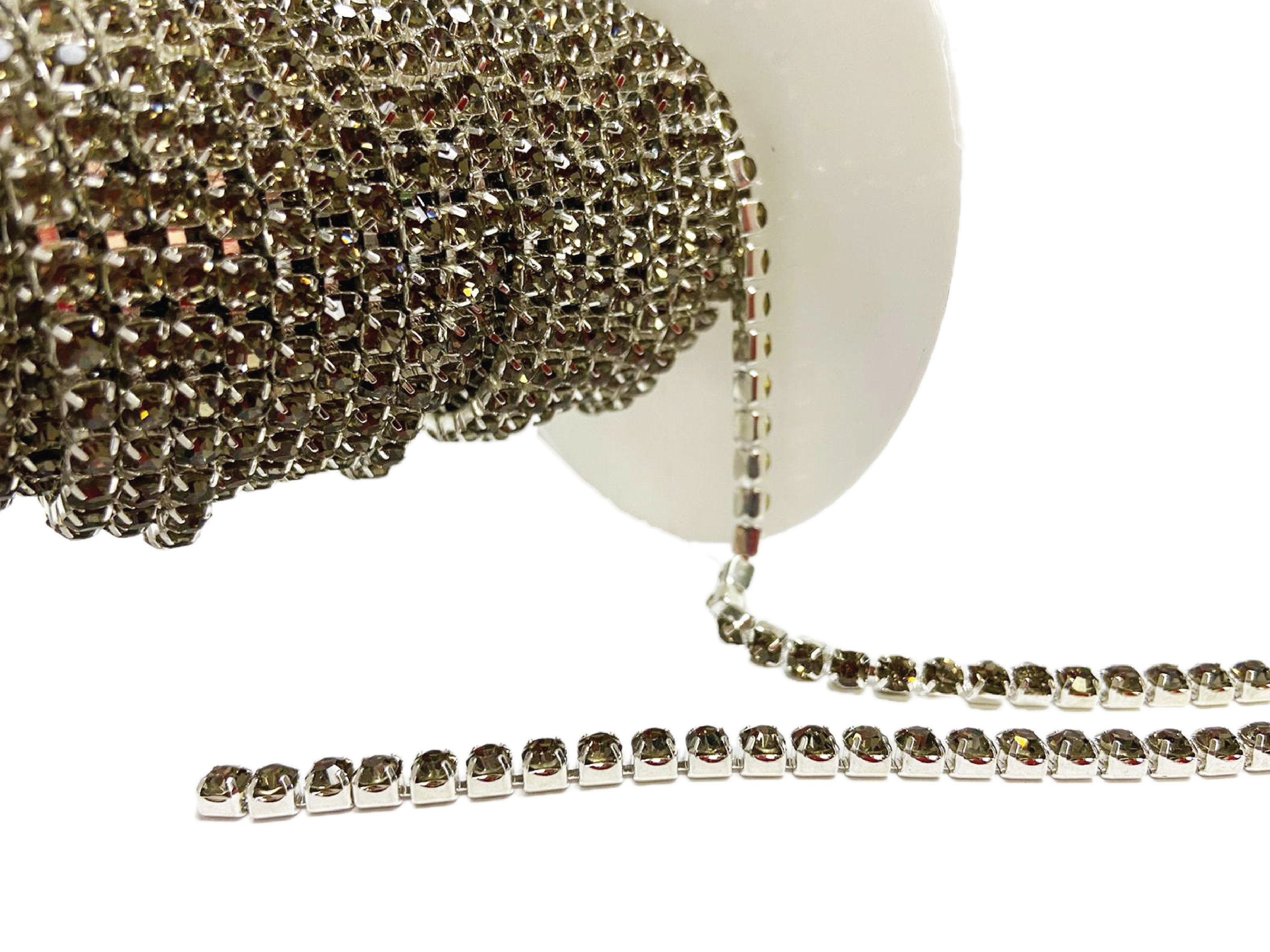Smoke Black Rhinestone Chain By Yard With Clear Crystal -DIY Sparkling Accessories 3yds