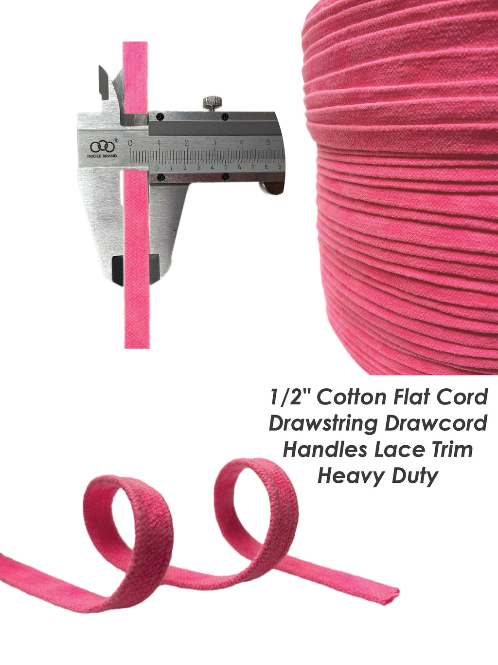 3/8" Cotton Flat Cord Drawstring Drawcord Handles Lace Trim Heavy Duty - Neon Orange, Neon pink , Ivory , Grey , Burgundy