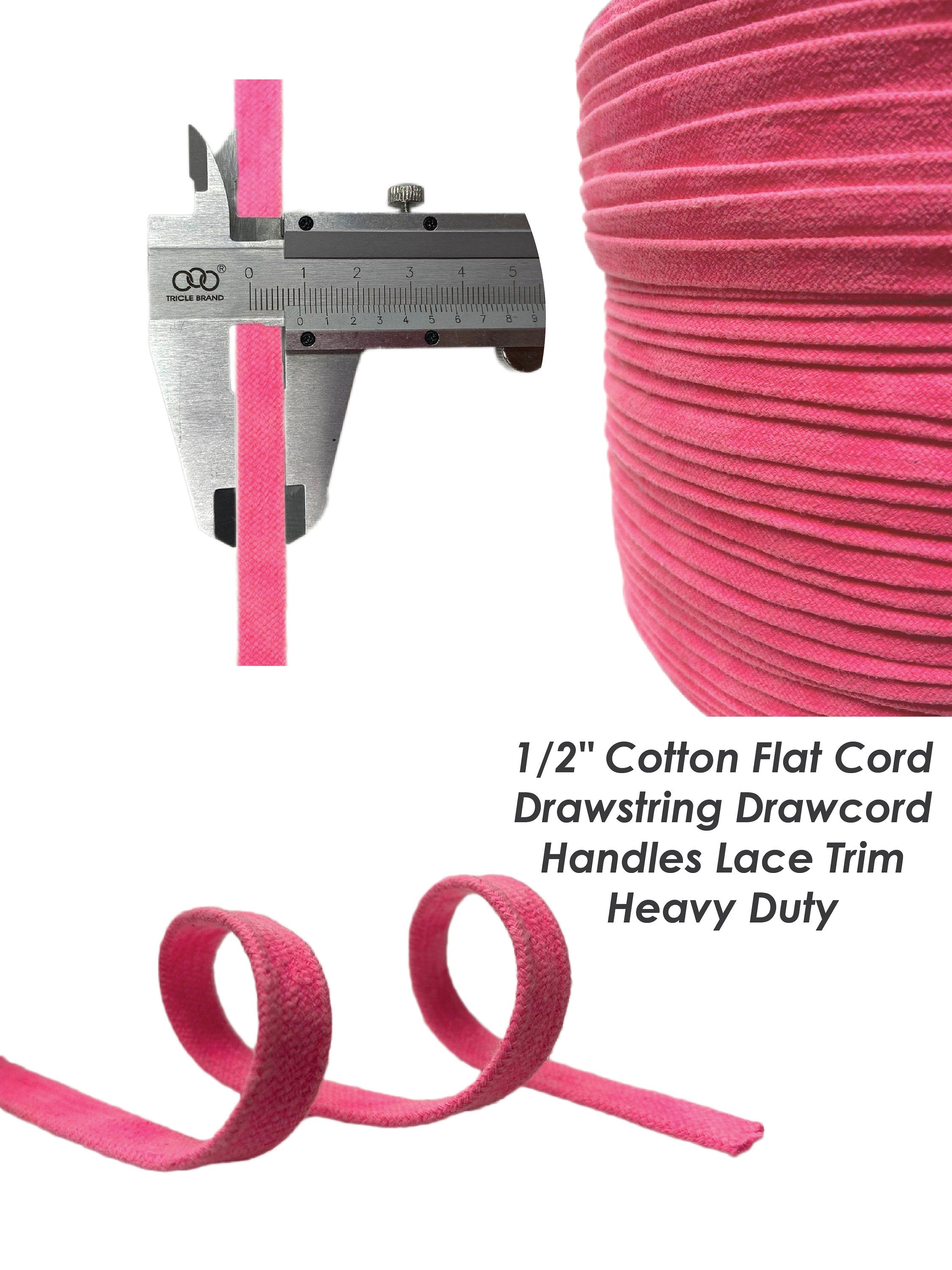 3/8" Cotton Flat Cord Drawstring Drawcord Handles Lace Trim Heavy Duty - Neon Orange, Neon pink , Ivory , Grey , Burgundy