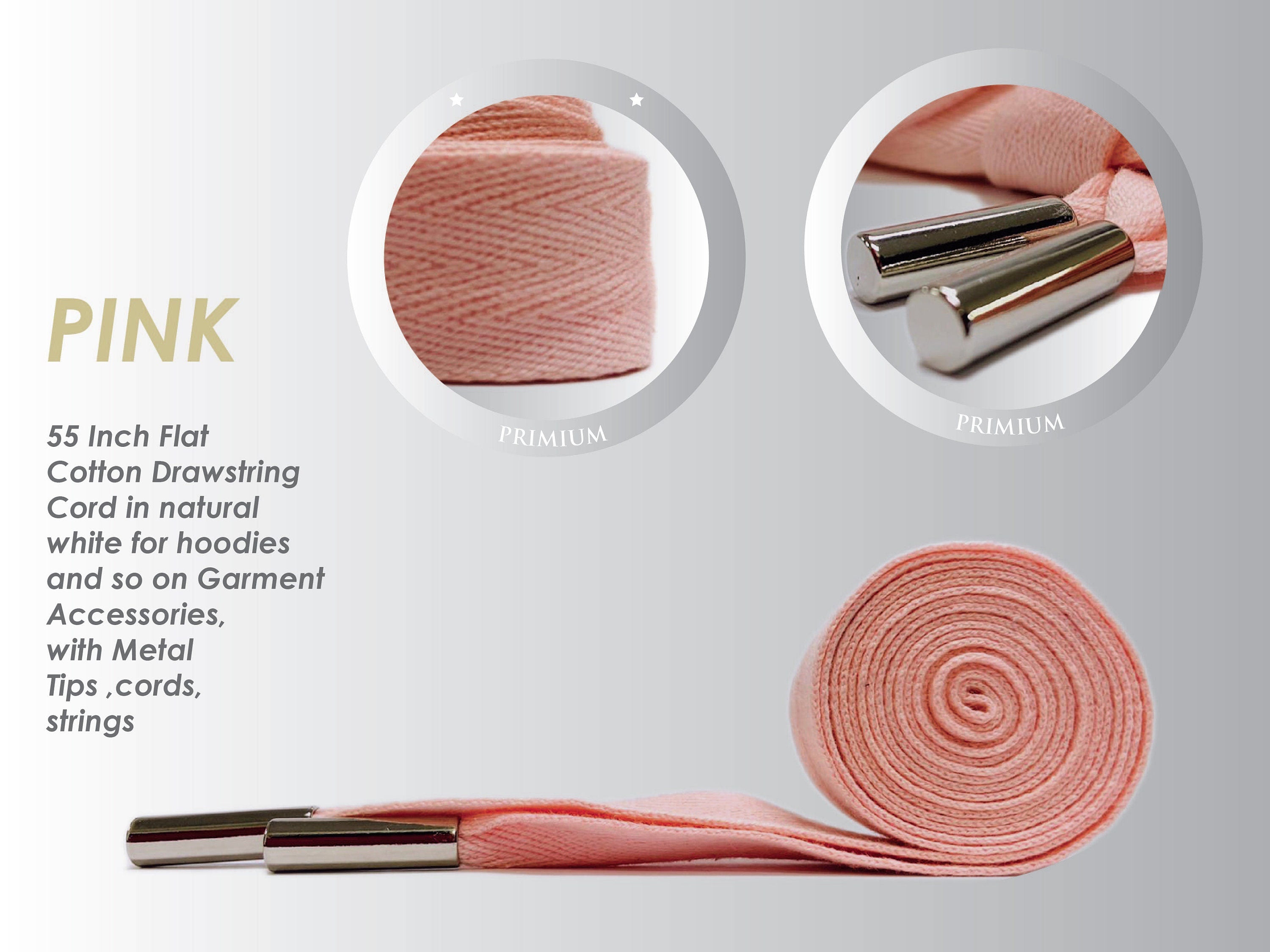 Clothing Hoodie Drawstring Cord Rope -PANT-Flat Cotton with Metal Tips 55 Inch Replacement Drawcord String Clothing Hoodie Sewing - BR1115