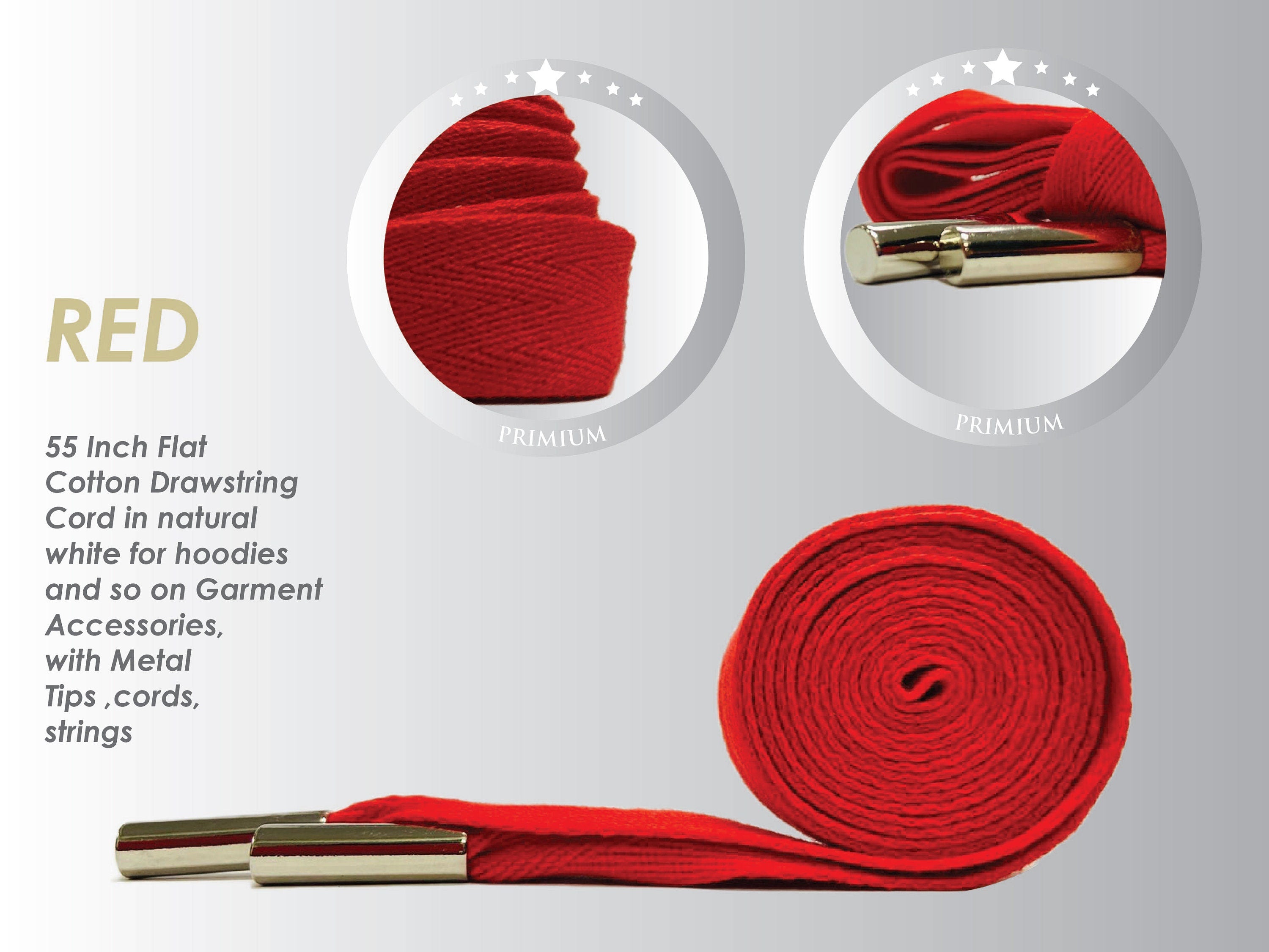 55 Inch Flat Cotton Drawstring Drawcord for hoodies and Garment Accessories with Metal Tips cords strings - BR1115