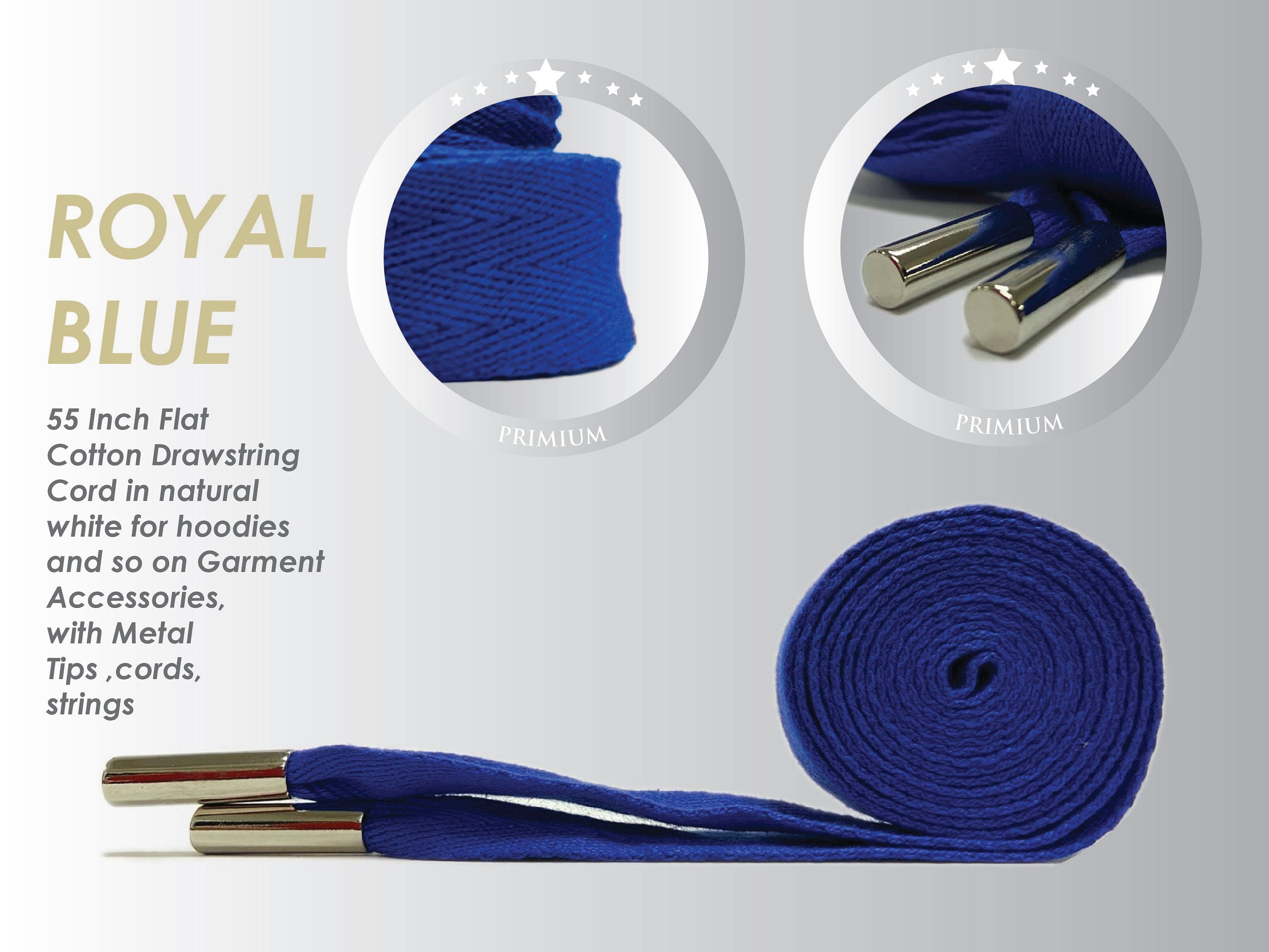 55 Inch Flat Cotton Drawstring Drawcord for hoodies and Garment Accessories with Metal Tips cords strings - BR1115