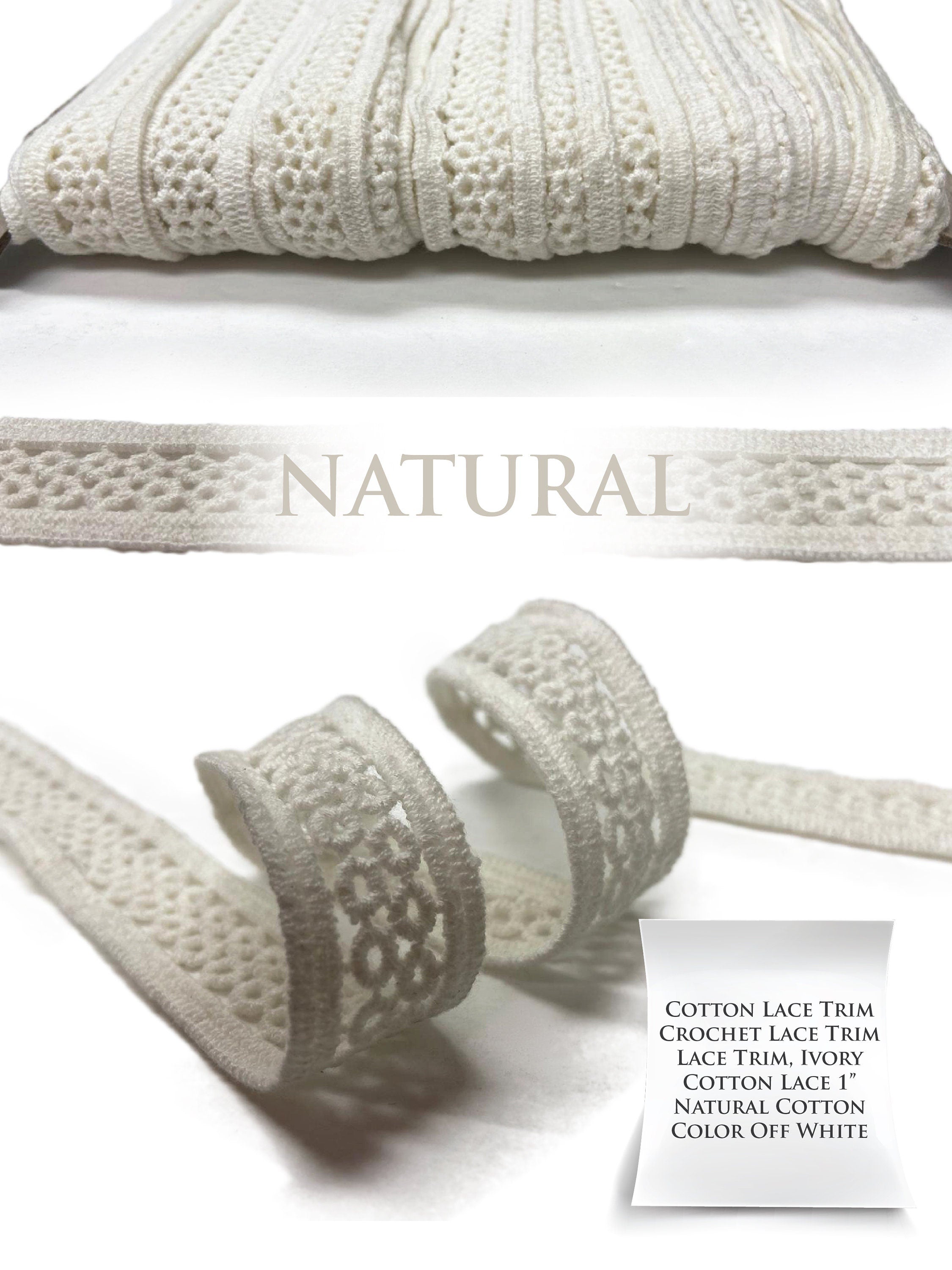 100% COTTON. Lace Trim, Crochet Lace Trim, Lace Trim, Ivory Cotton Lace, Natural Cotton Color Off White
