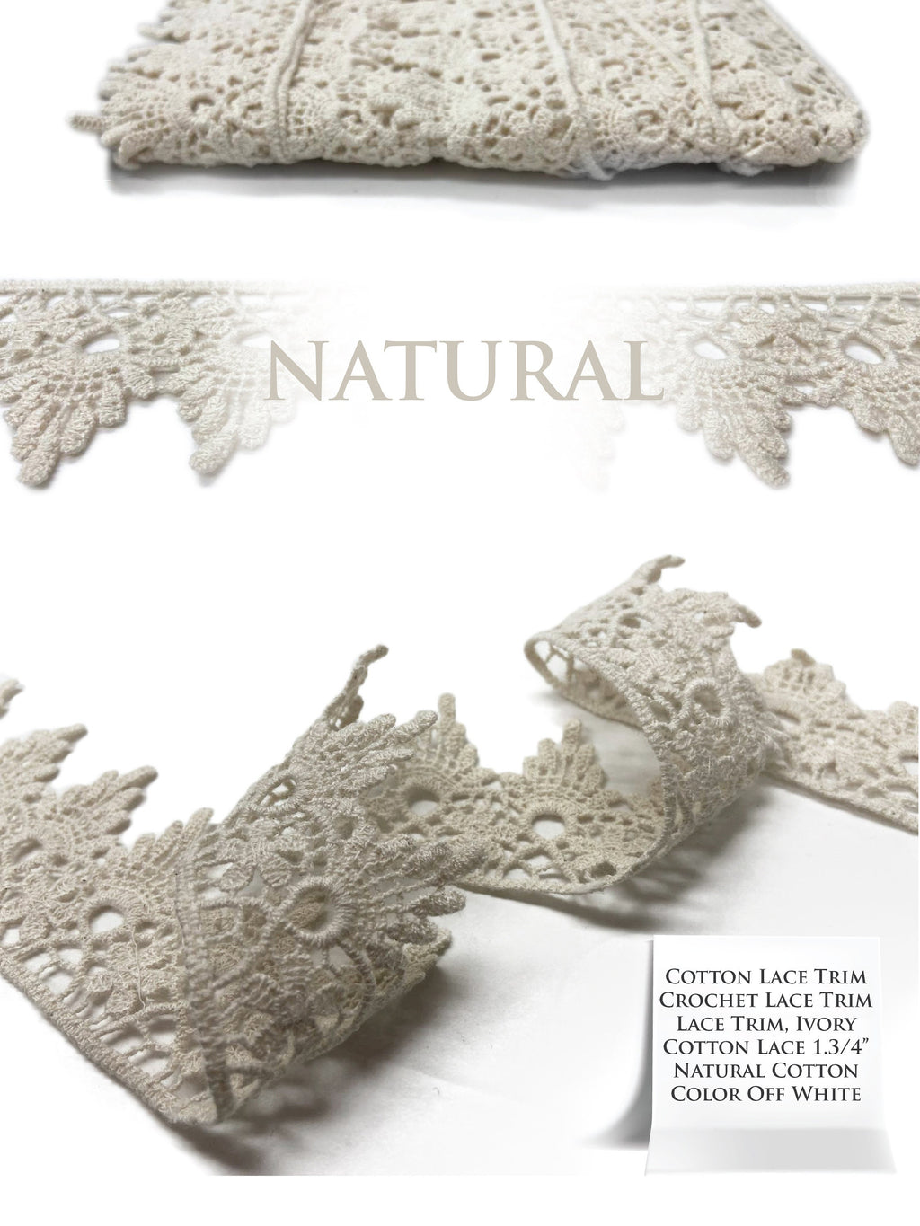 100% COTTON. Lace Trim, Crochet Lace Trim, Lace Trim, Ivory Cotton Lace, Natural Cotton Color Off White