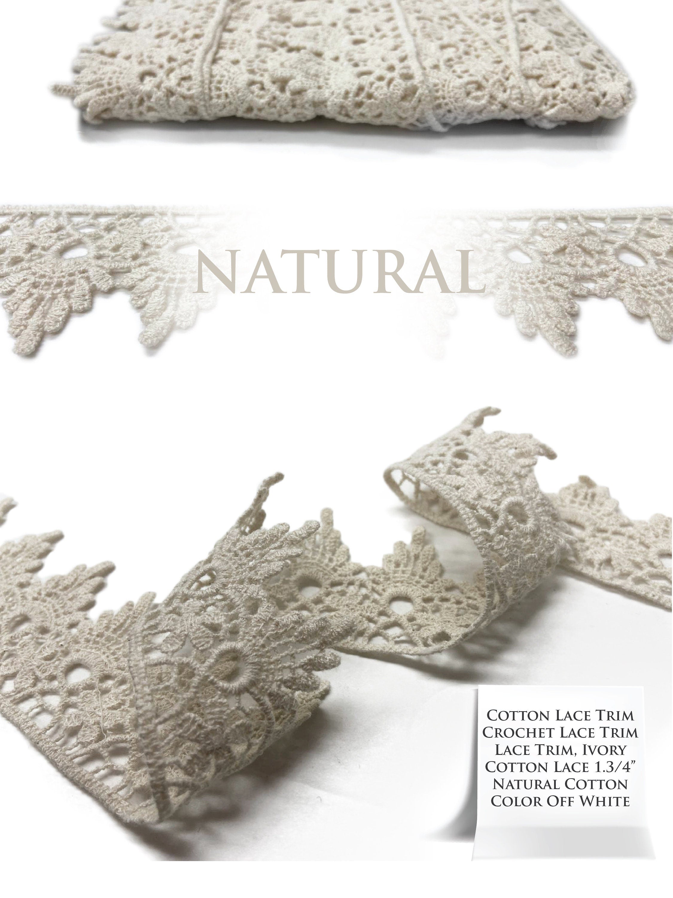 100% COTTON. Lace Trim, Crochet Lace Trim, Lace Trim, Ivory Cotton Lace, Natural Cotton Color Off White