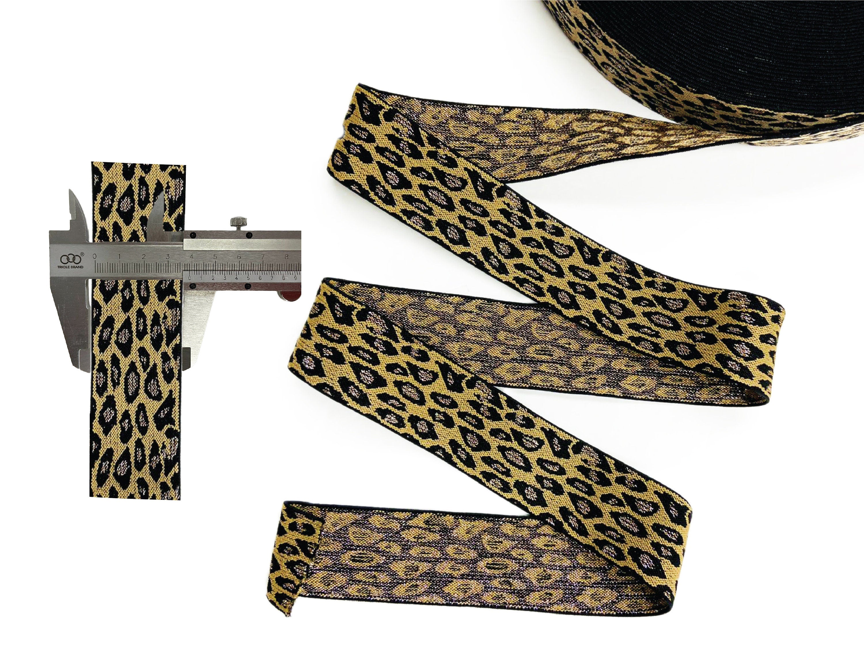 1.3/4’’ Jacquard Elastic Bands with Metal Hardware, Silver Leopard Prints, Heavy Duty. Hat Bell Band.