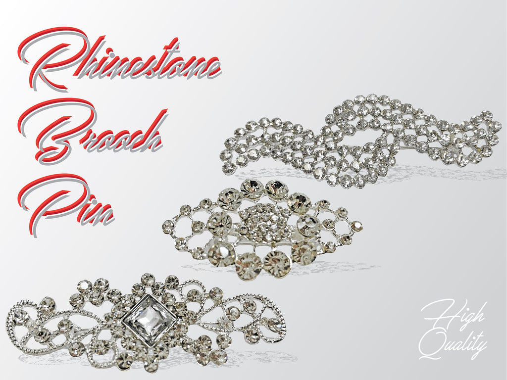 set of 3 Rhinestone Brooch Pin, Dress Sash Brooch, Crystal Rhinestone, Silver. Wedding 3 PCS