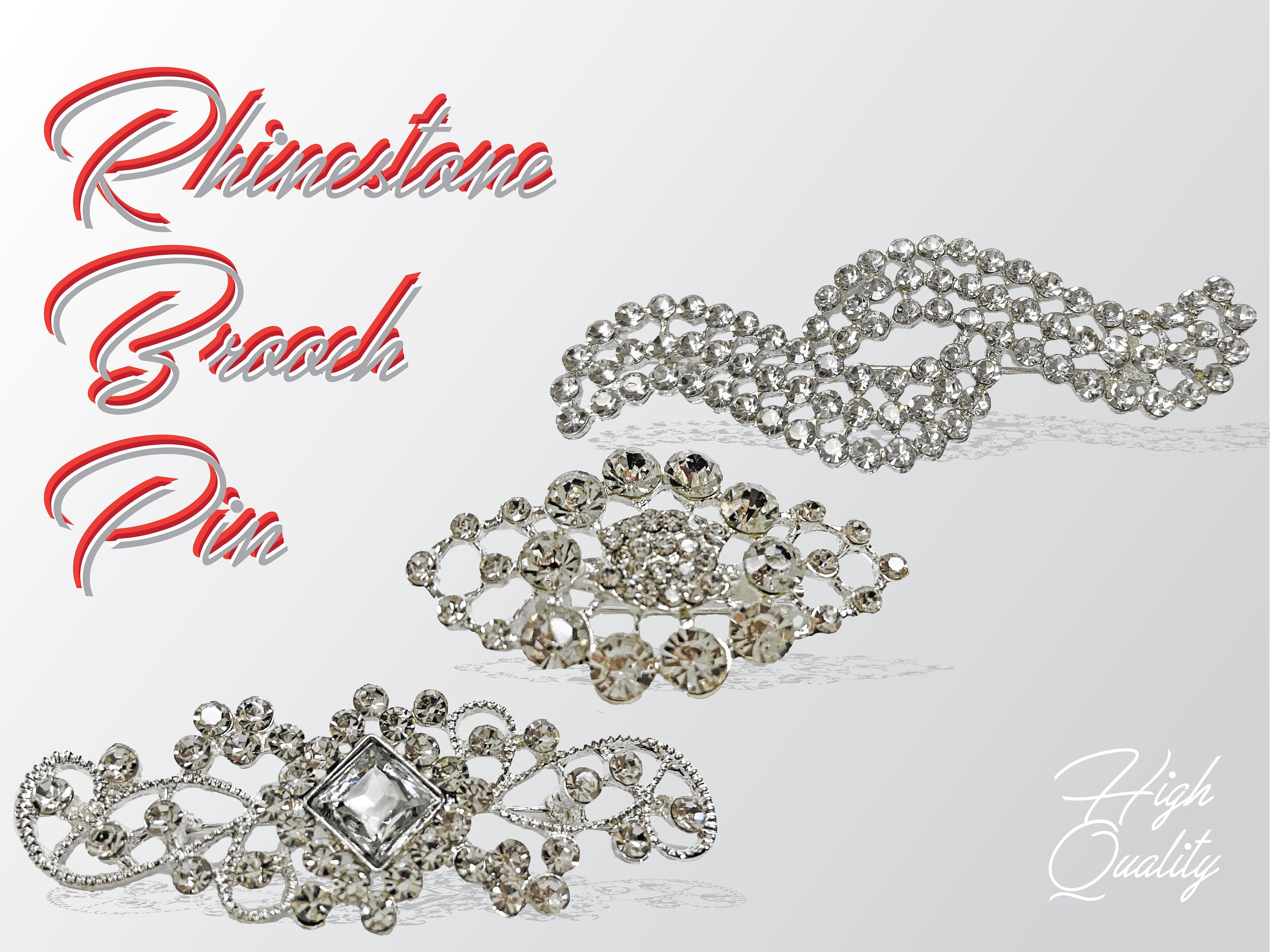 set of 3 Rhinestone Brooch Pin, Dress Sash Brooch, Crystal Rhinestone, Silver. Wedding 3 PCS