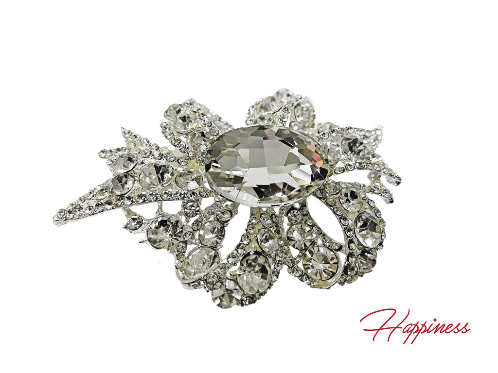 Wedding Rhinestone Brooch Pin, Dress Sash Brooch, Crystal Rhinestone, Silver.