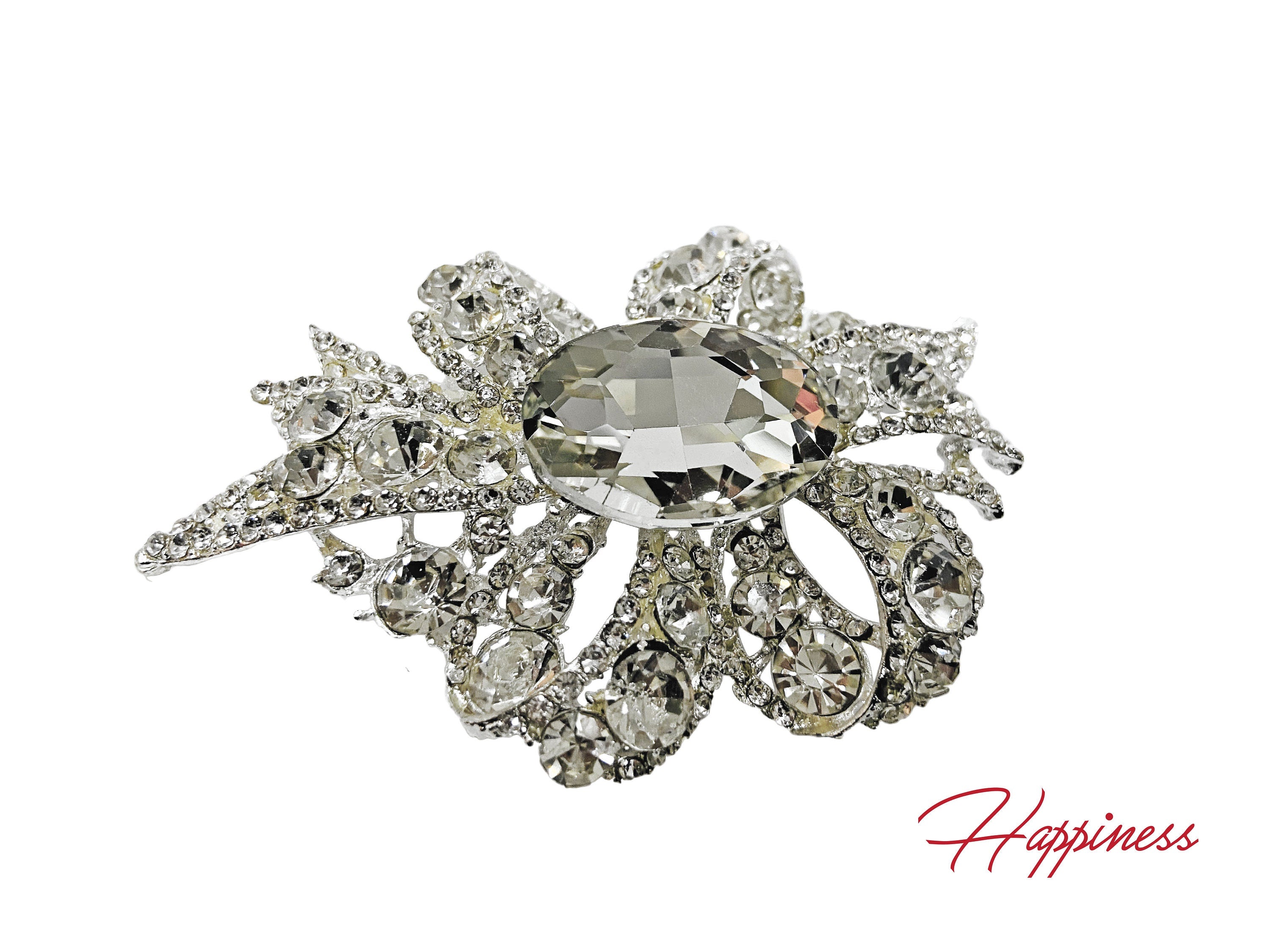 Wedding Rhinestone Brooch Pin, Dress Sash Brooch, Crystal Rhinestone, Silver.