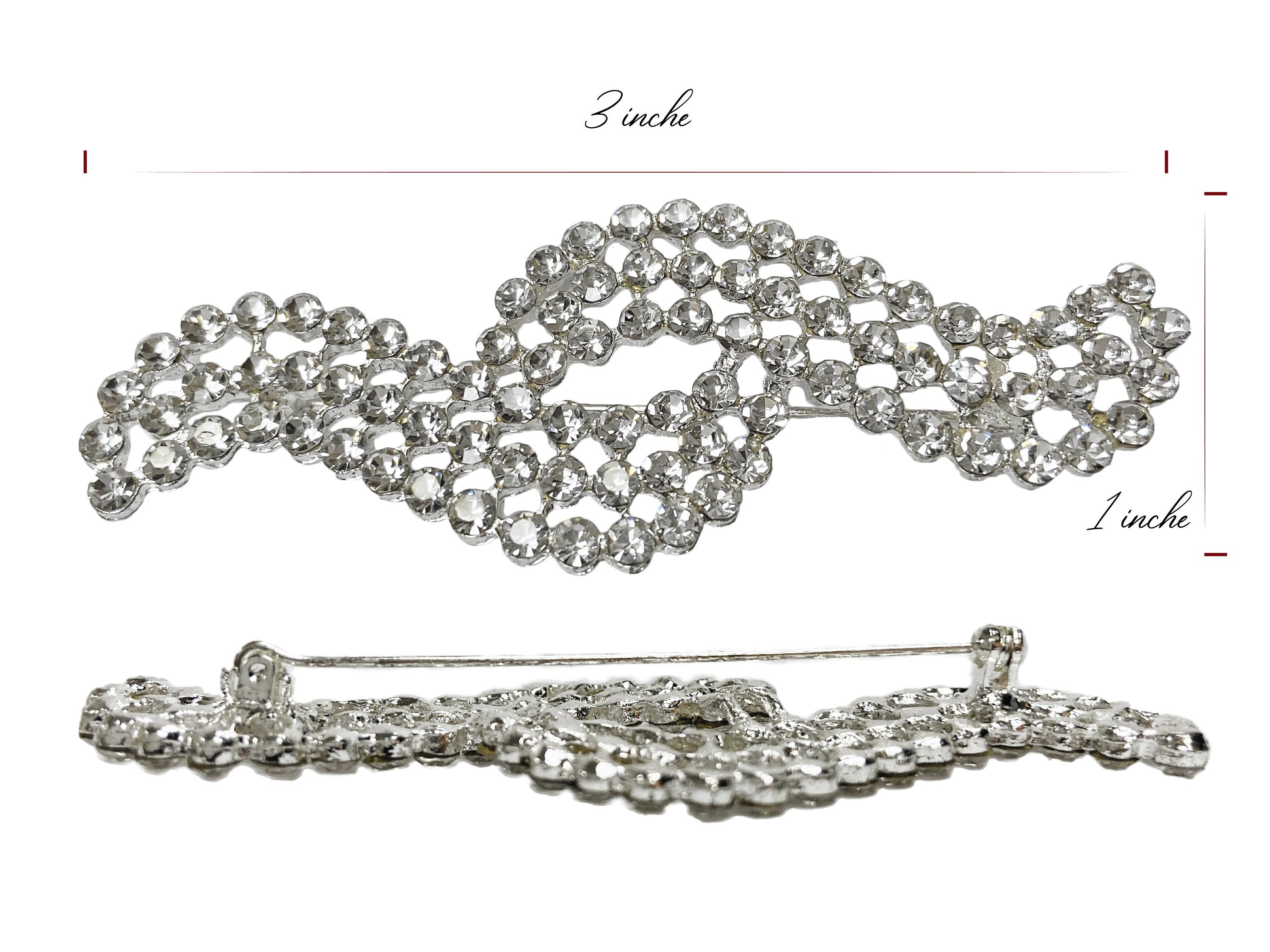set of 3 Rhinestone Brooch Pin, Dress Sash Brooch, Crystal Rhinestone, Silver. Wedding 3 PCS