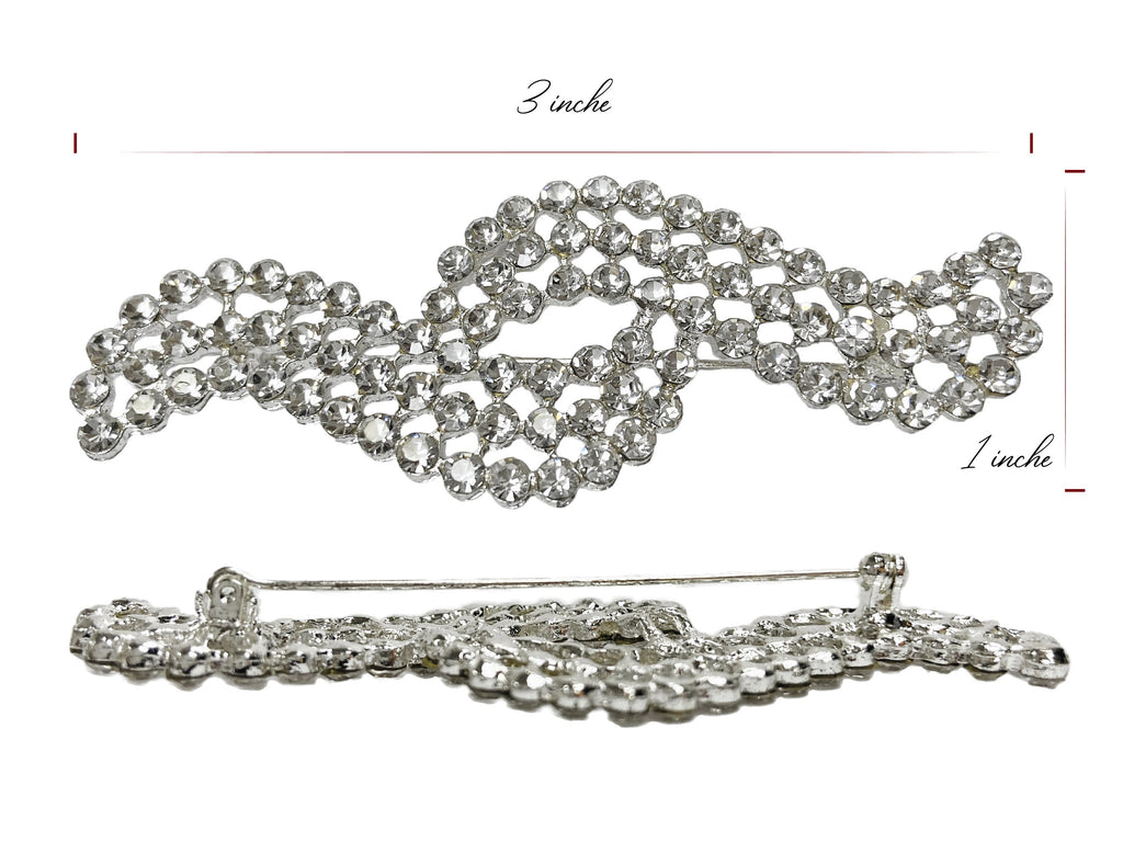 set of 3 Rhinestone Brooch Pin, Dress Sash Brooch, Crystal Rhinestone, Silver. Wedding 3 PCS