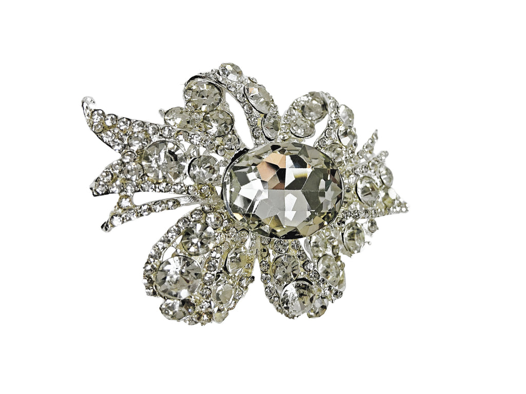 Wedding Rhinestone Brooch Pin, Dress Sash Brooch, Crystal Rhinestone, Silver.