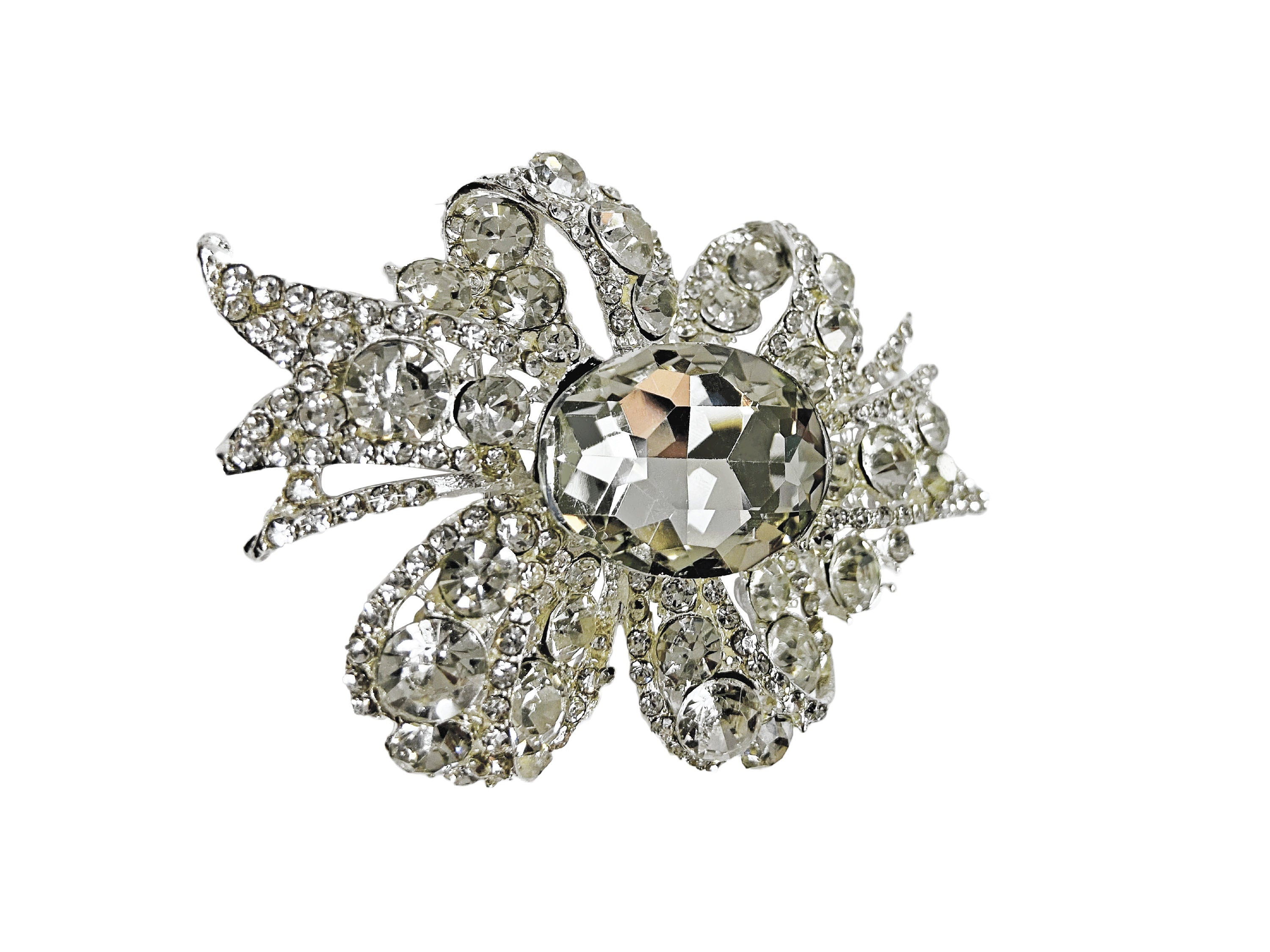 Wedding Rhinestone Brooch Pin, Dress Sash Brooch, Crystal Rhinestone, Silver.