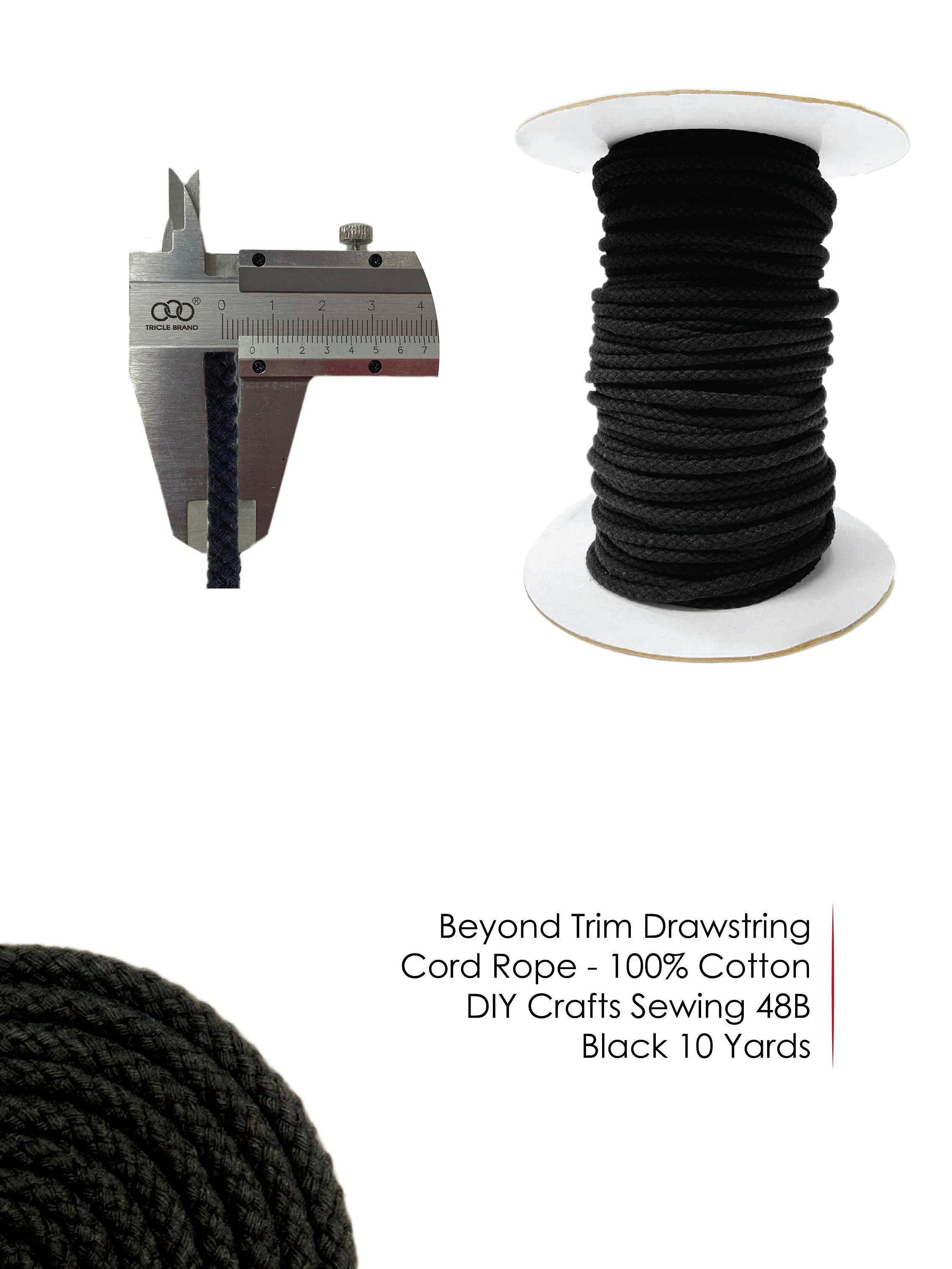 Beyond Trim Drawstring Cord Rope - 100% Cotton DIY Crafts Sewing 48B Black ,NAT , WHITE  - 10 Yards