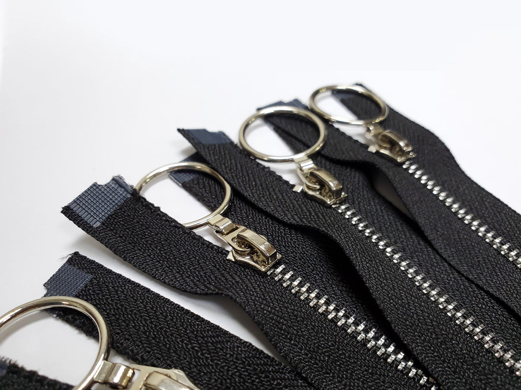 Black Metal Open End / Close End Zippers / Set of 3 / 3 sizes / FREE SHIPPING
