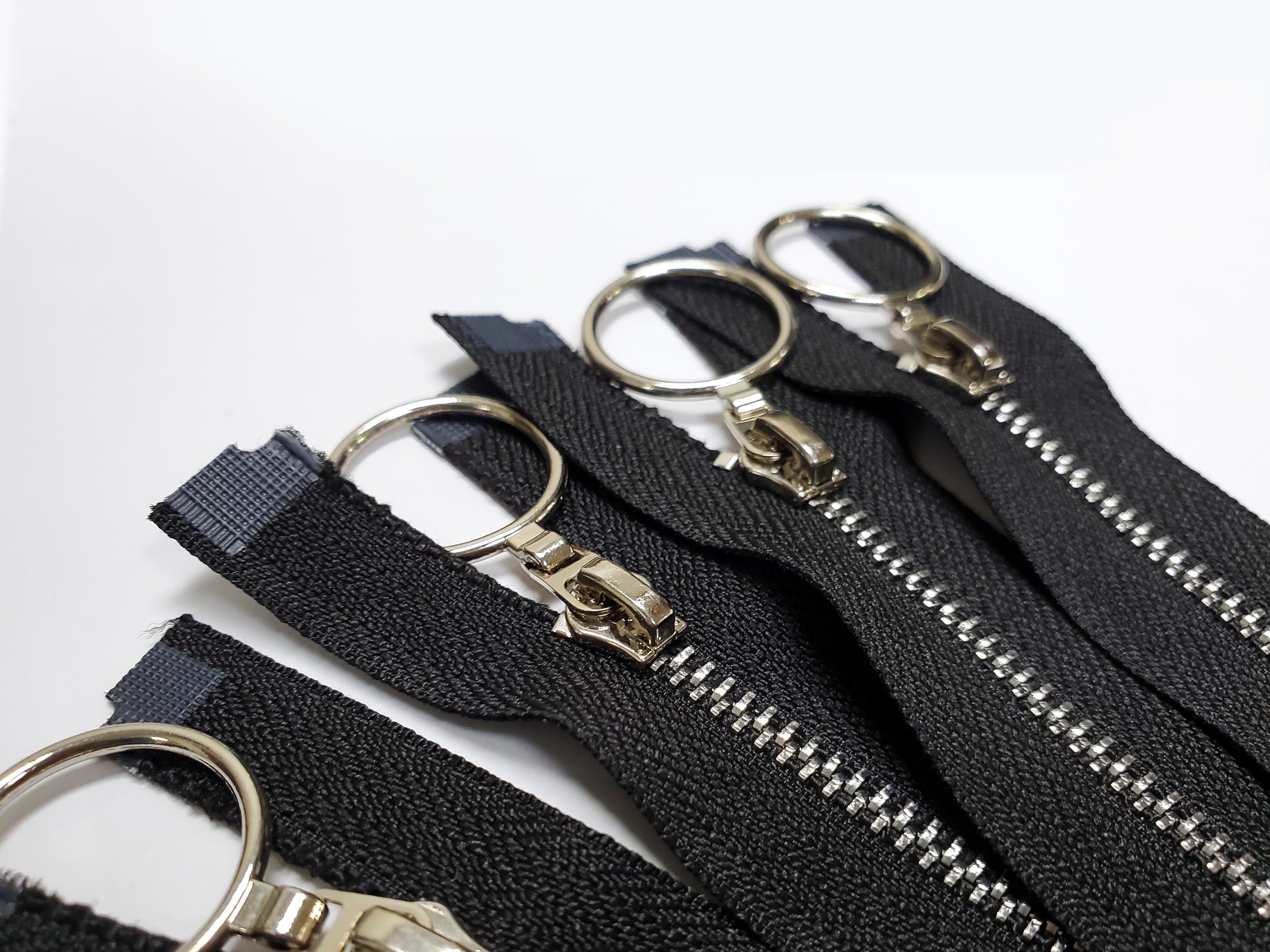 Black Metal Open End / Close End Zippers / Set of 3 / 3 sizes / FREE SHIPPING