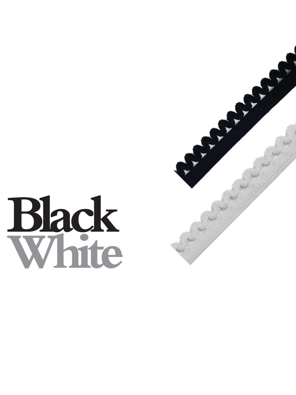 Black / White Stretchy Edge Trim 12 mm Width Lace Elastic Picot Edge 10 Yards FREE SHIPPING - TL952A