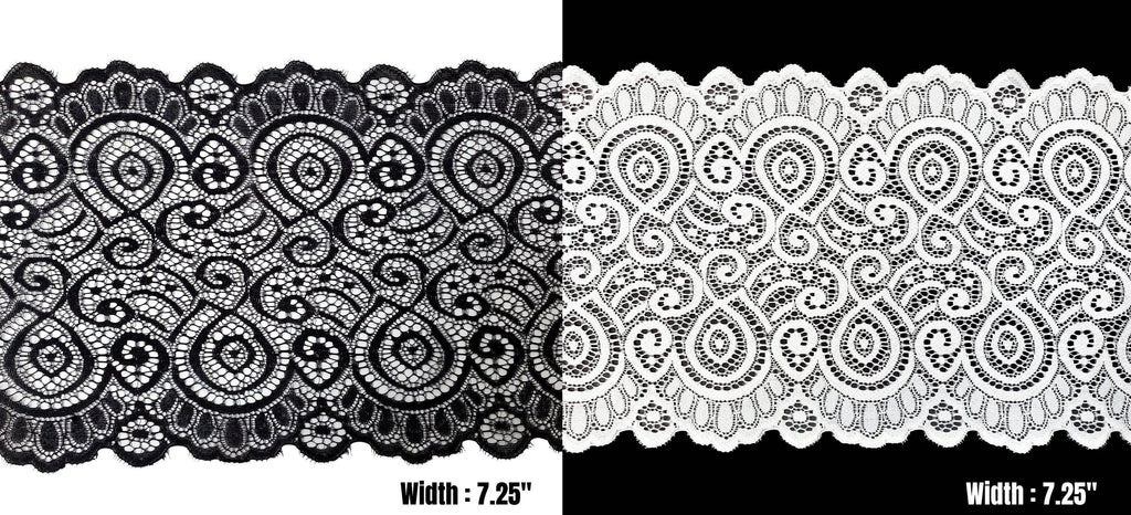 Stretch Lace Trims Sold by Yardage // Black and White Stretchy Lace FREE SHIPPING