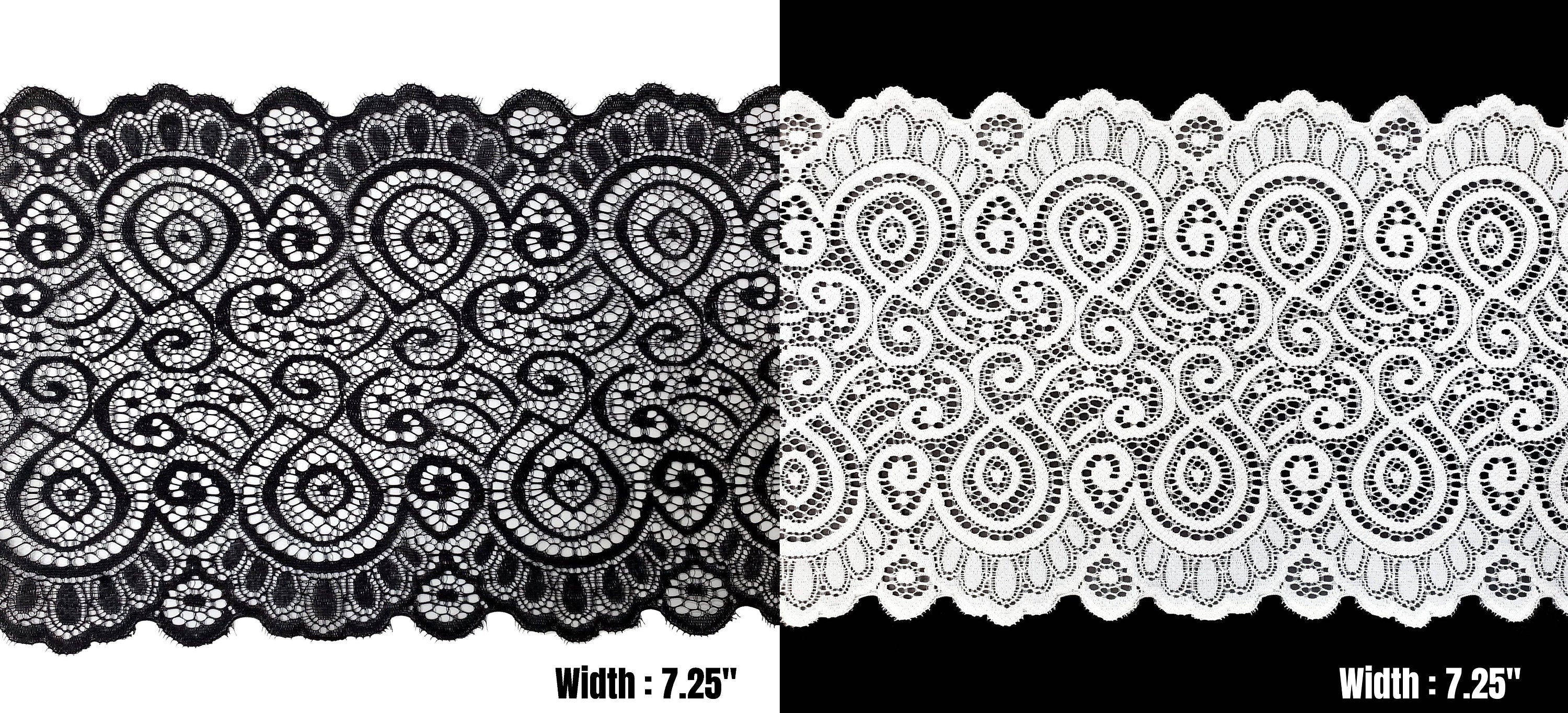 Stretch Lace Trims Sold by Yardage // Black and White Stretchy Lace FREE SHIPPING