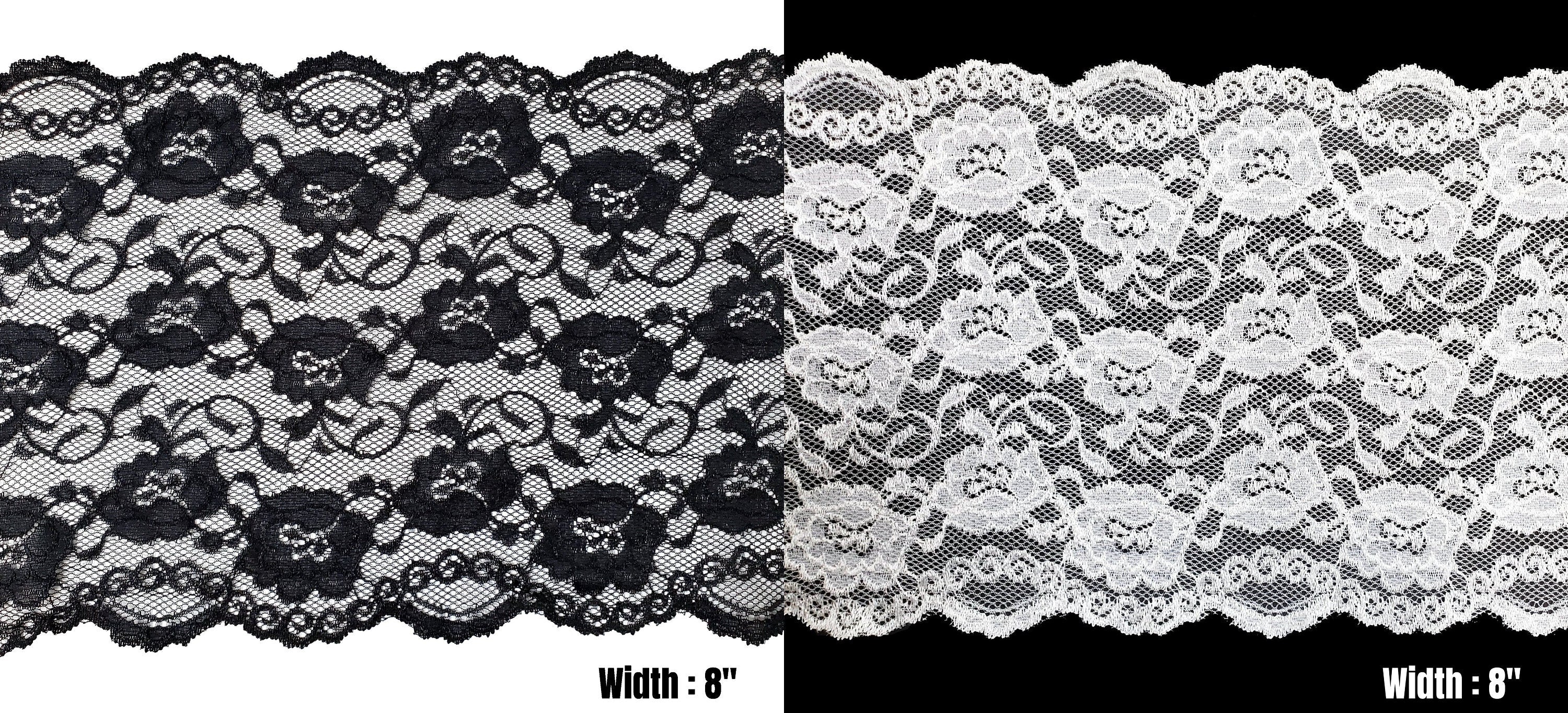 Stretch Lace Trims Sold by Yardage // Black and White Stretchy Lace FREE SHIPPING