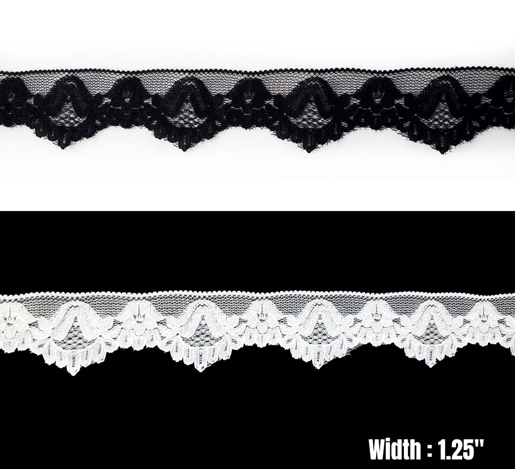 Stretch Lace Trims Sold by Yardage // Black and White Stretchy Lace FREE SHIPPING