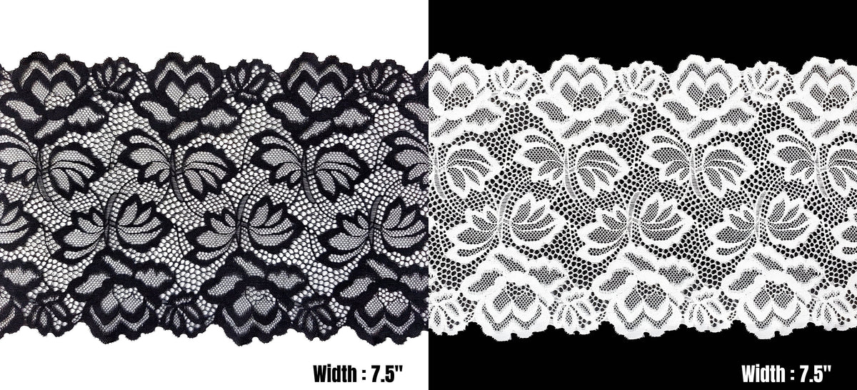 Stretch Lace Trims Sold by Yardage // Black and White Stretchy Lace FREE SHIPPING