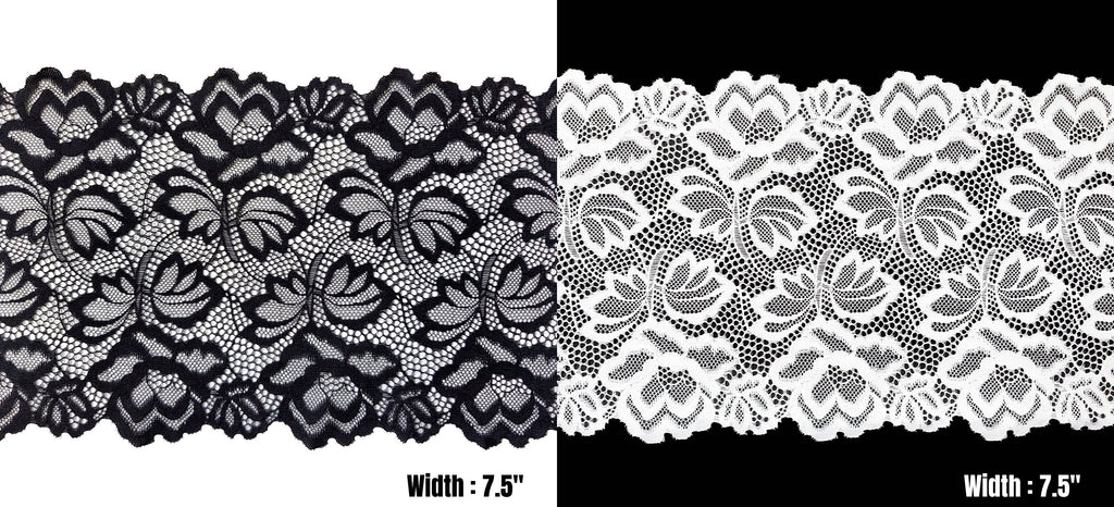 Stretch Lace Trims Sold by Yardage // Black and White Stretchy Lace FREE SHIPPING