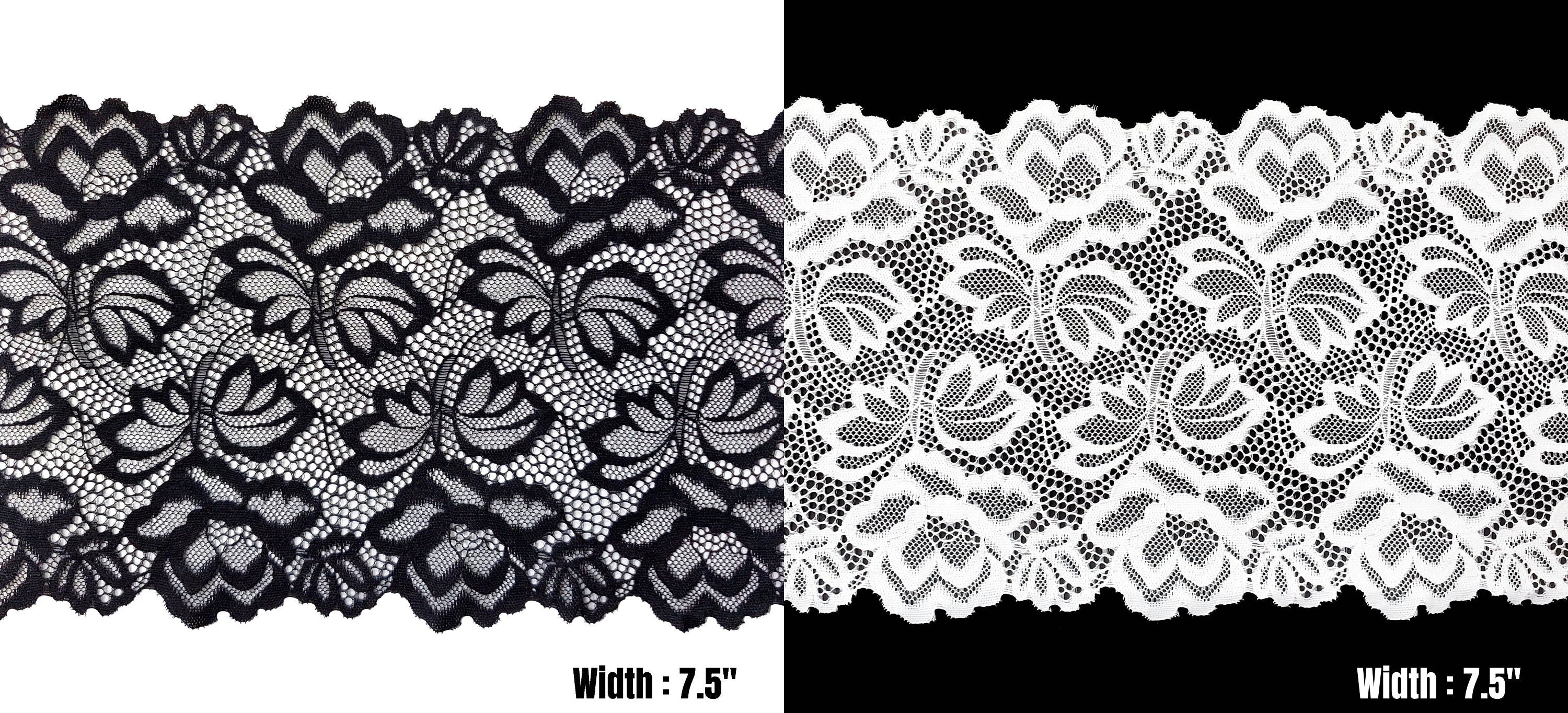 Stretch Lace Trims Sold by Yardage // Black and White Stretchy Lace FREE SHIPPING