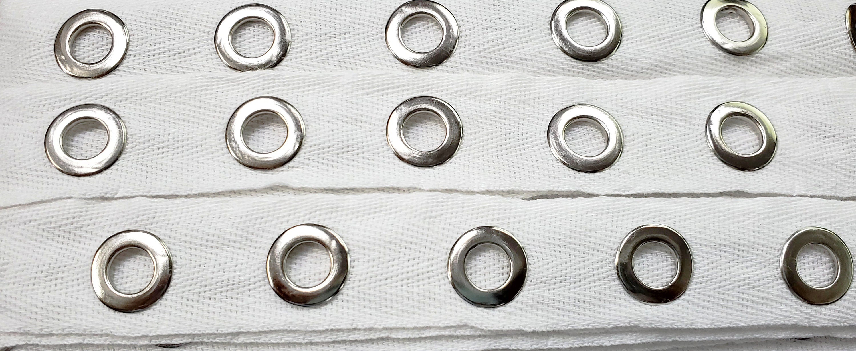 White Grommet Tape with Nickel Eyelet Cotton Twill Tape on Trim 5 yds - AL27D / LA10541D