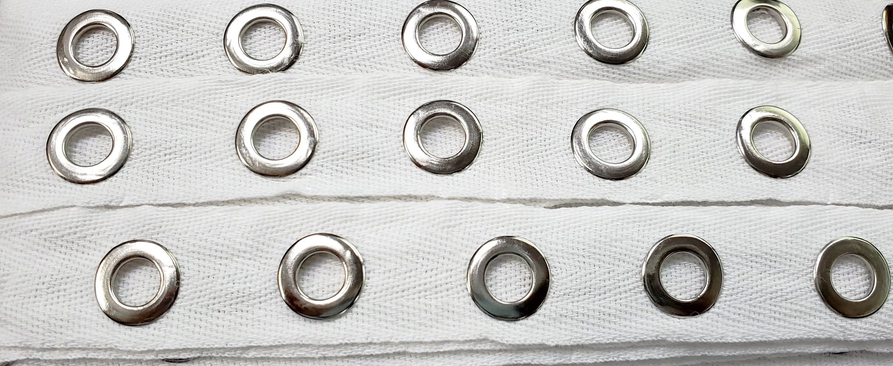 White Grommet Tape with Nickel Eyelet Cotton Twill Tape on Trim 5 yds - AL27D / LA10541D