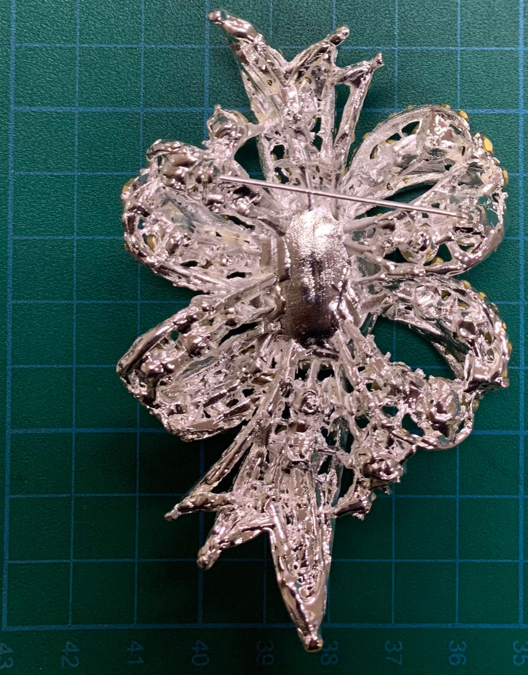 Silver Chrome Bow Knot Crystal Pin Brooch