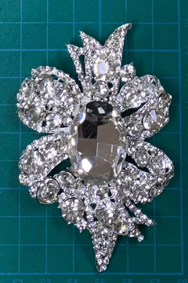 Silver Chrome Bow Knot Crystal Pin Brooch
