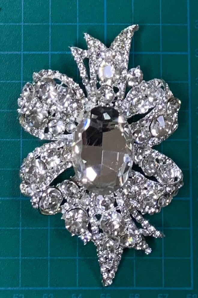 Silver Chrome Bow Knot Crystal Pin Brooch