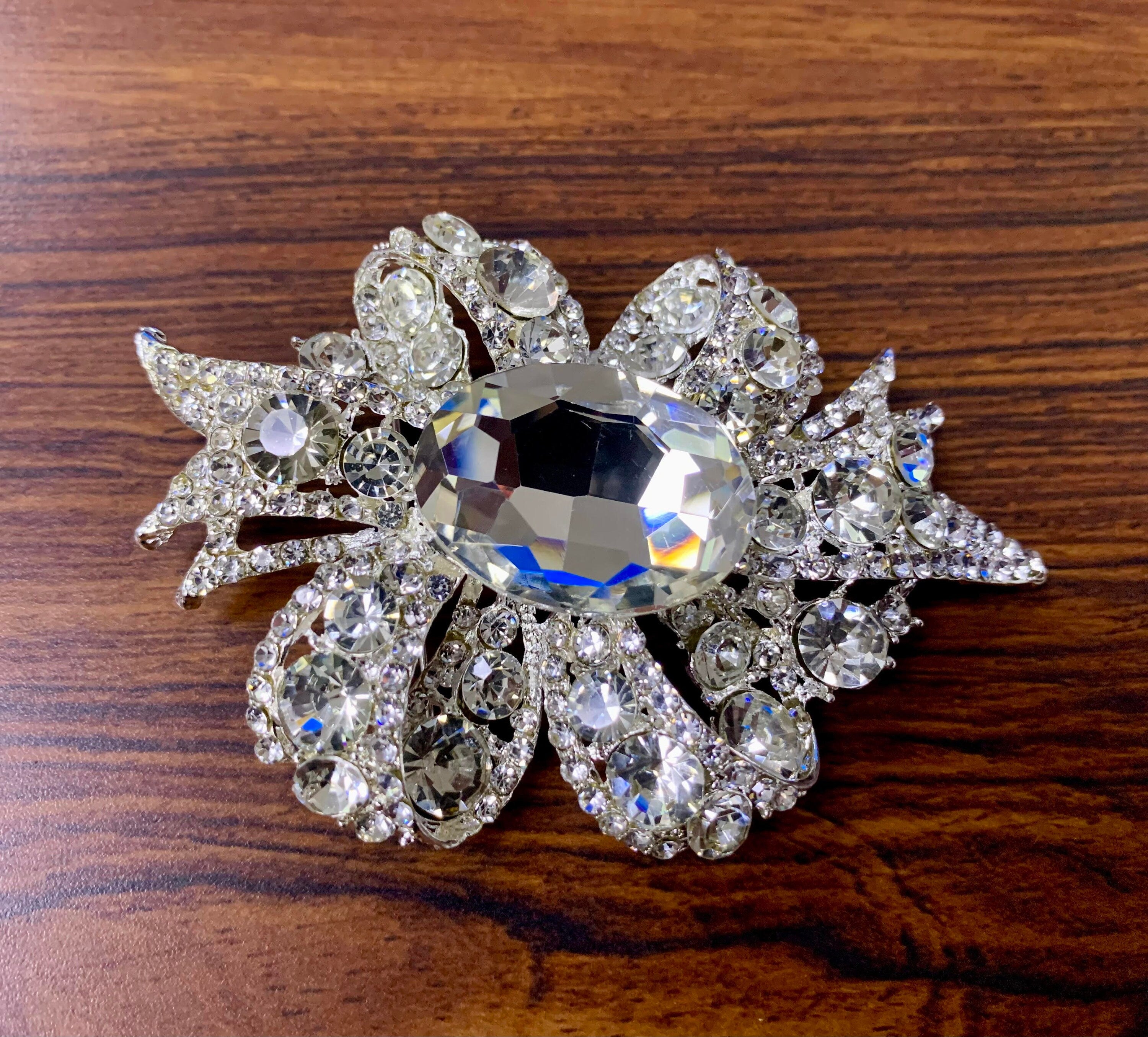 Silver Chrome Bow Knot Crystal Pin Brooch