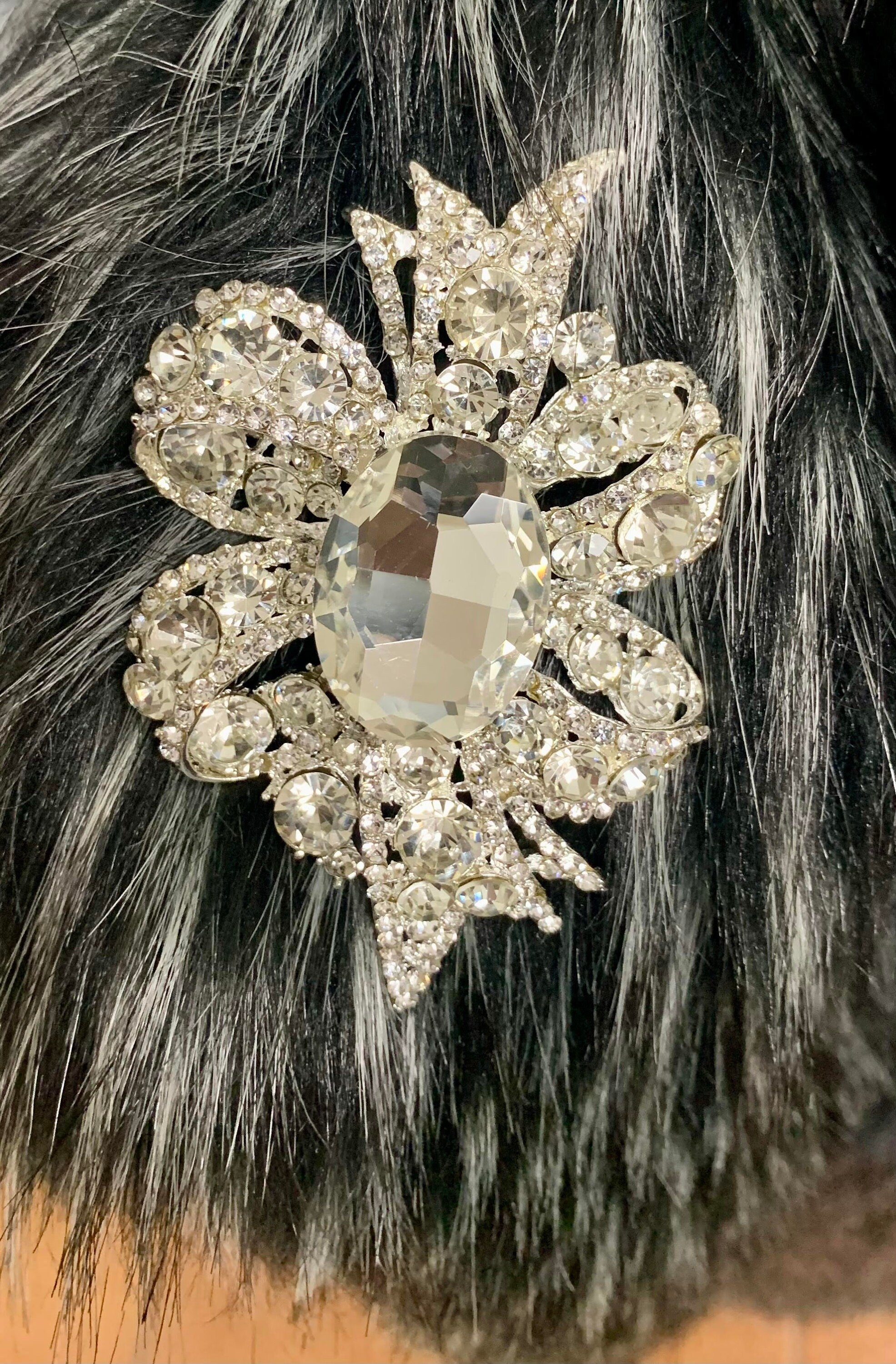 Silver Chrome Bow Knot Crystal Pin Brooch