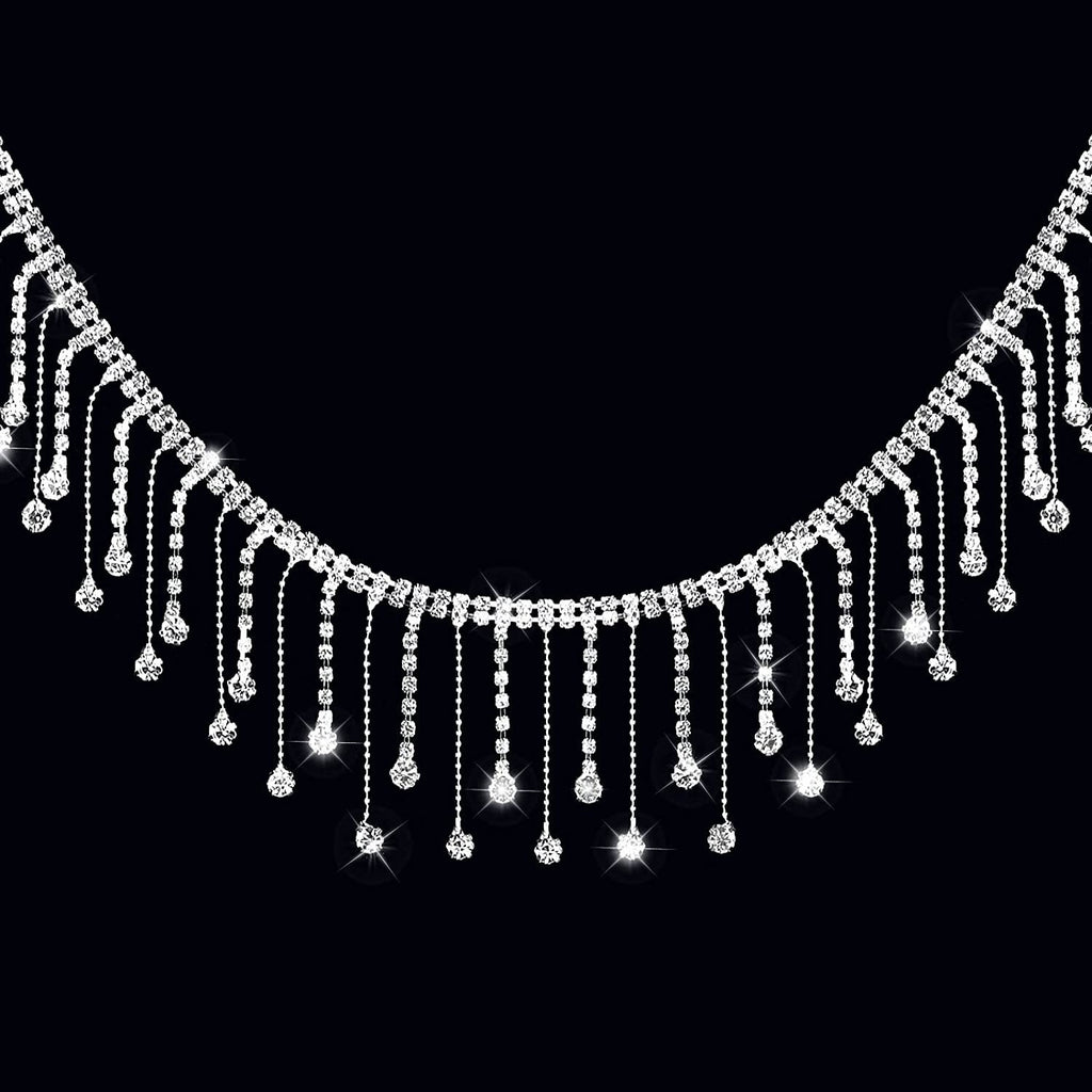 I Yard, Rhinestone Ribbon Tassel Chain Diamond Crystal, Trim for Sewing Crafts Wedding Party Clothing Accessories Female Jewelry (Silver)