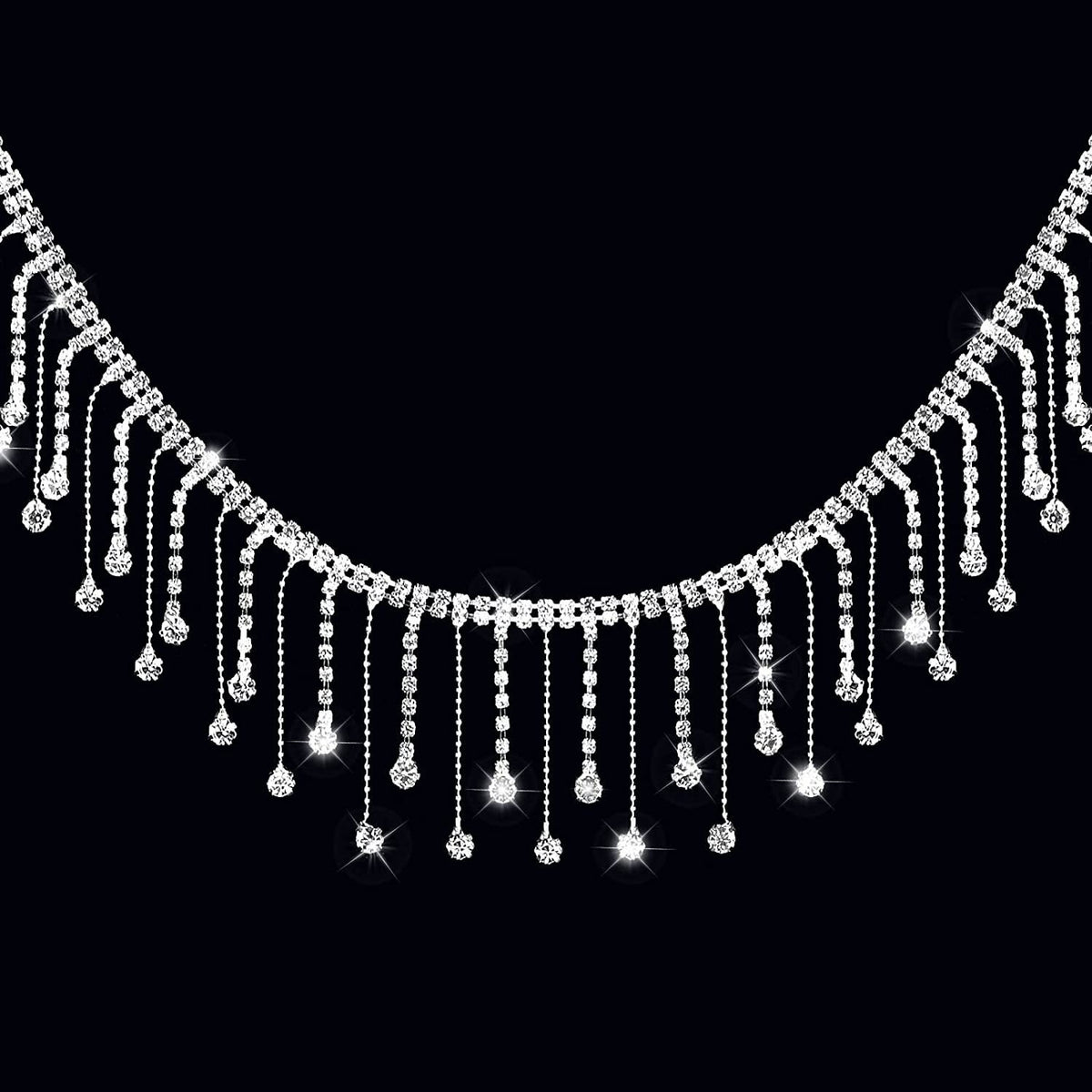 I Yard, Rhinestone Ribbon Tassel Chain Diamond Crystal, Trim for Sewing Crafts Wedding Party Clothing Accessories Female Jewelry (Silver)
