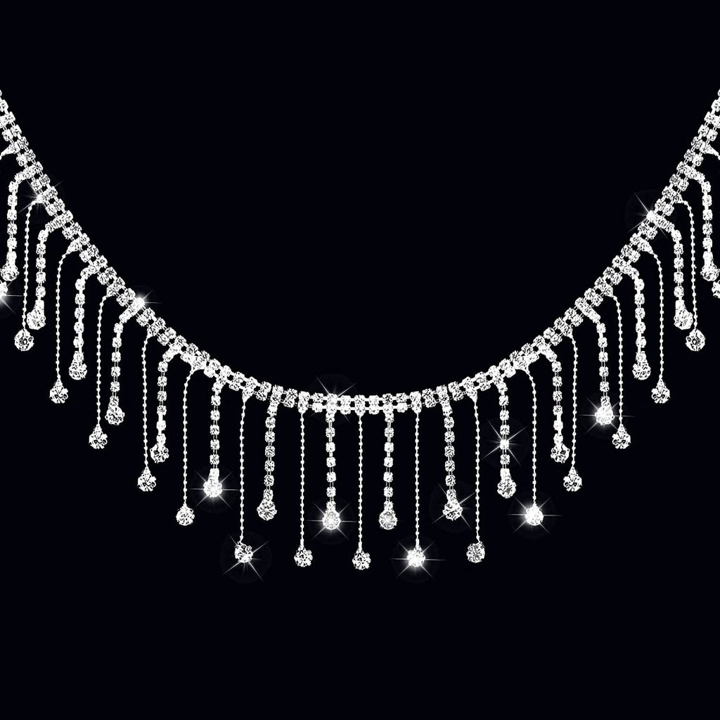 I Yard, Rhinestone Ribbon Tassel Chain Diamond Crystal, Trim for Sewing Crafts Wedding Party Clothing Accessories Female Jewelry (Silver)
