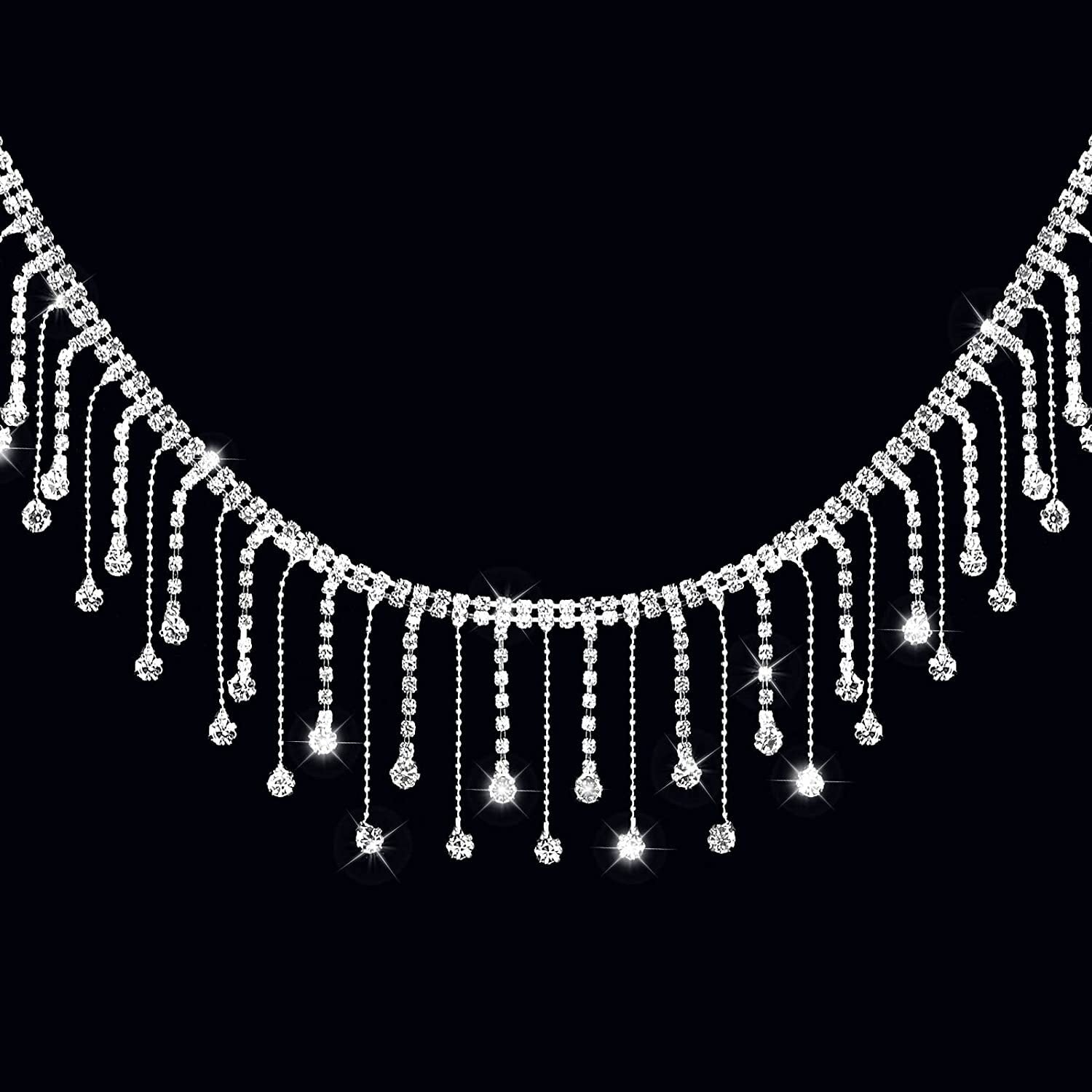 I Yard, Rhinestone Ribbon Tassel Chain Diamond Crystal, Trim for Sewing Crafts Wedding Party Clothing Accessories Female Jewelry (Silver)