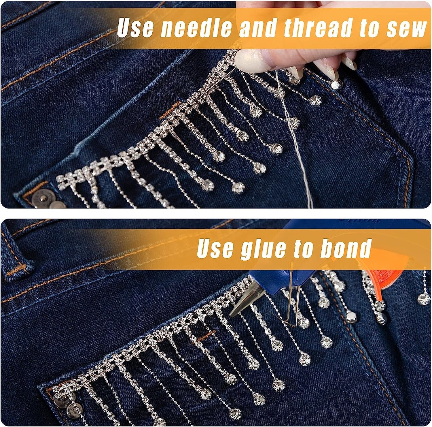 I Yard, Rhinestone Ribbon Tassel Chain Diamond Crystal, Trim for Sewing Crafts Wedding Party Clothing Accessories Female Jewelry (Silver)